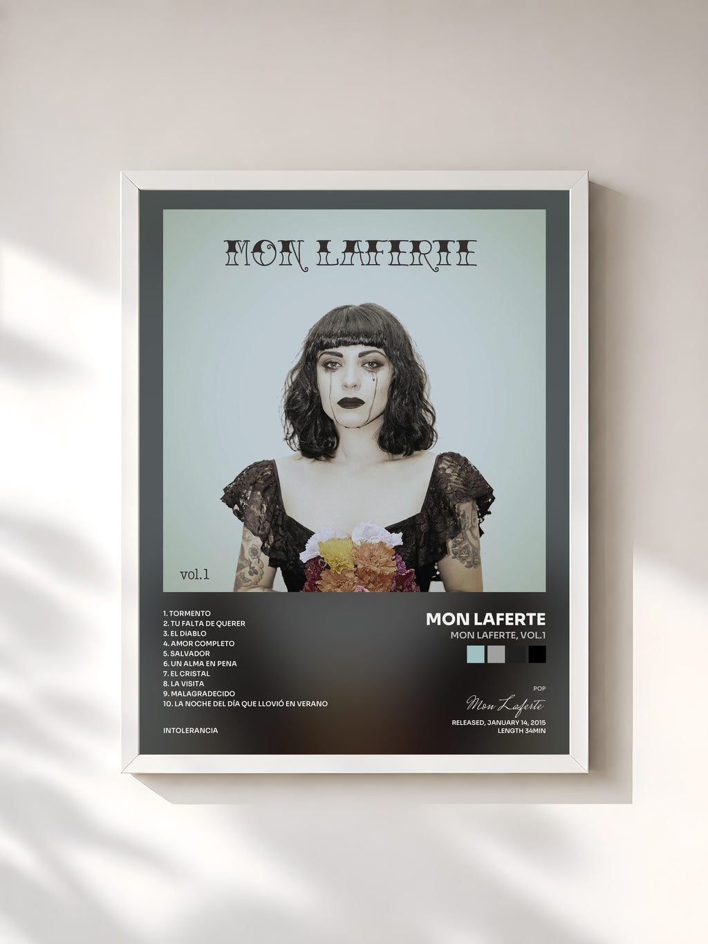 #blanc Tableau de l'album Mon Laferte, Vol.1 de Mon Laferte, cadre blanc, imprimé et encadré en France