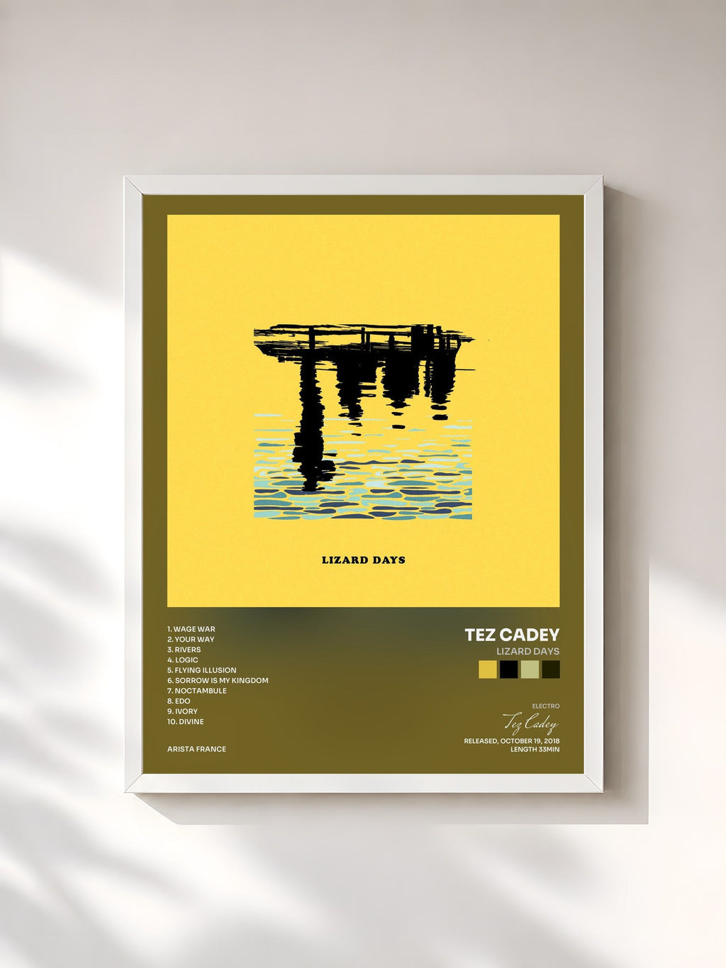 #blanc Tableau de l'album Lizard Days de Tez Cadey, cadre blanc, imprimé et encadré en France