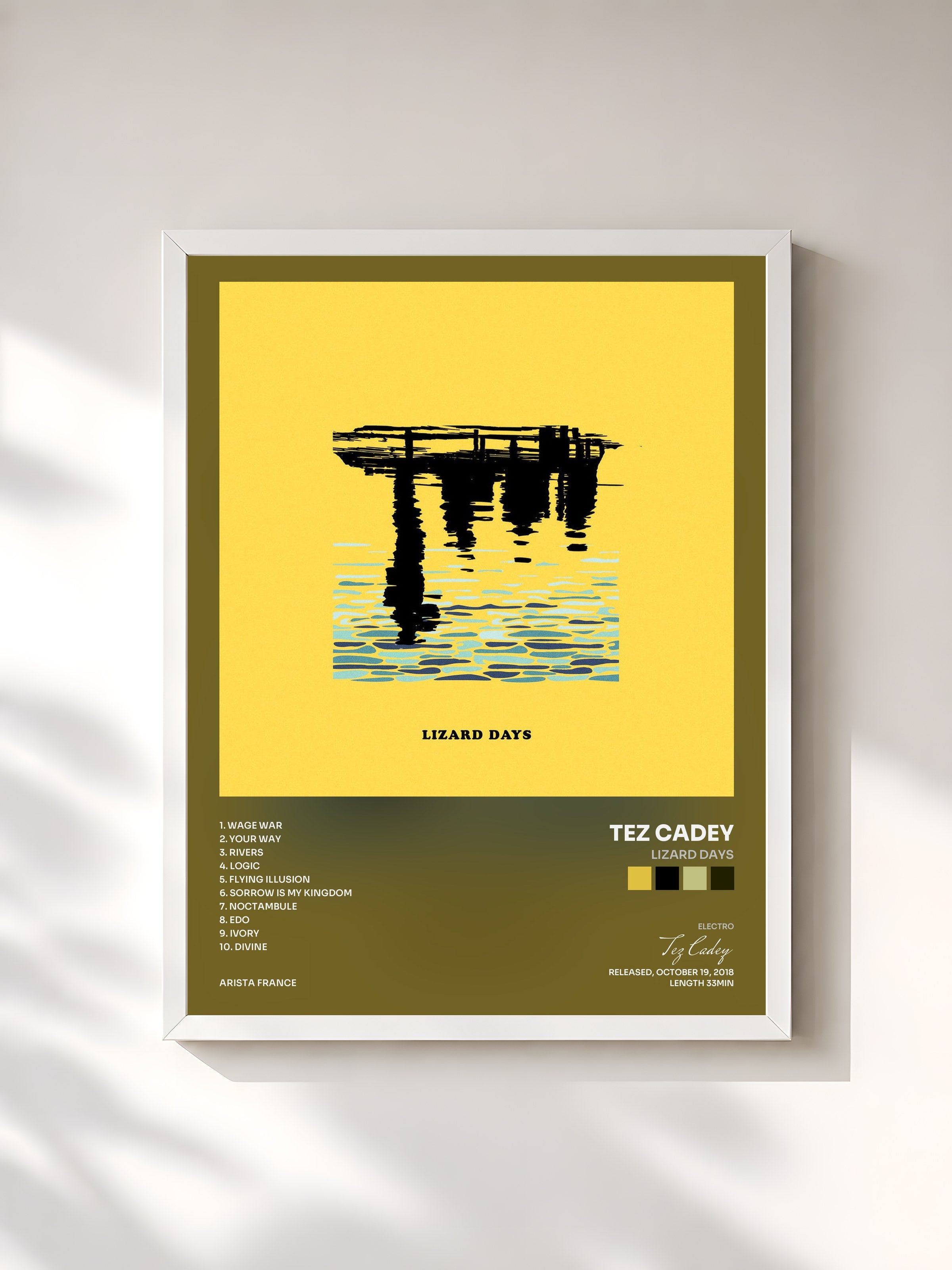 #blanc Tableau de l'album Lizard Days de Tez Cadey, cadre blanc, imprimé et encadré en France