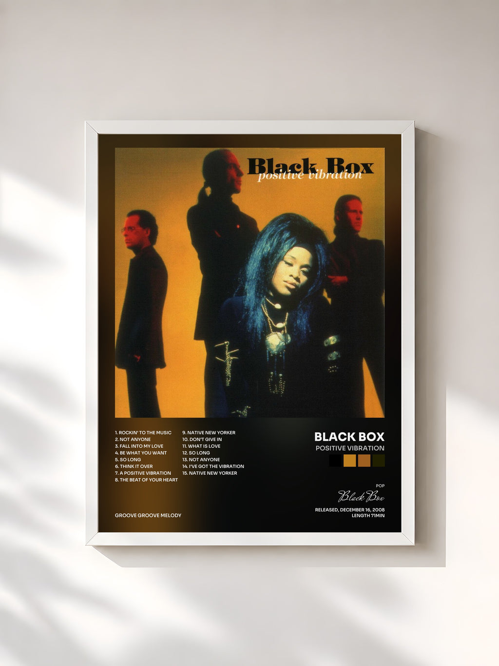 #blanc Tableau de l'album Positive Vibration de Black Box, cadre blanc, imprimé et encadré en France