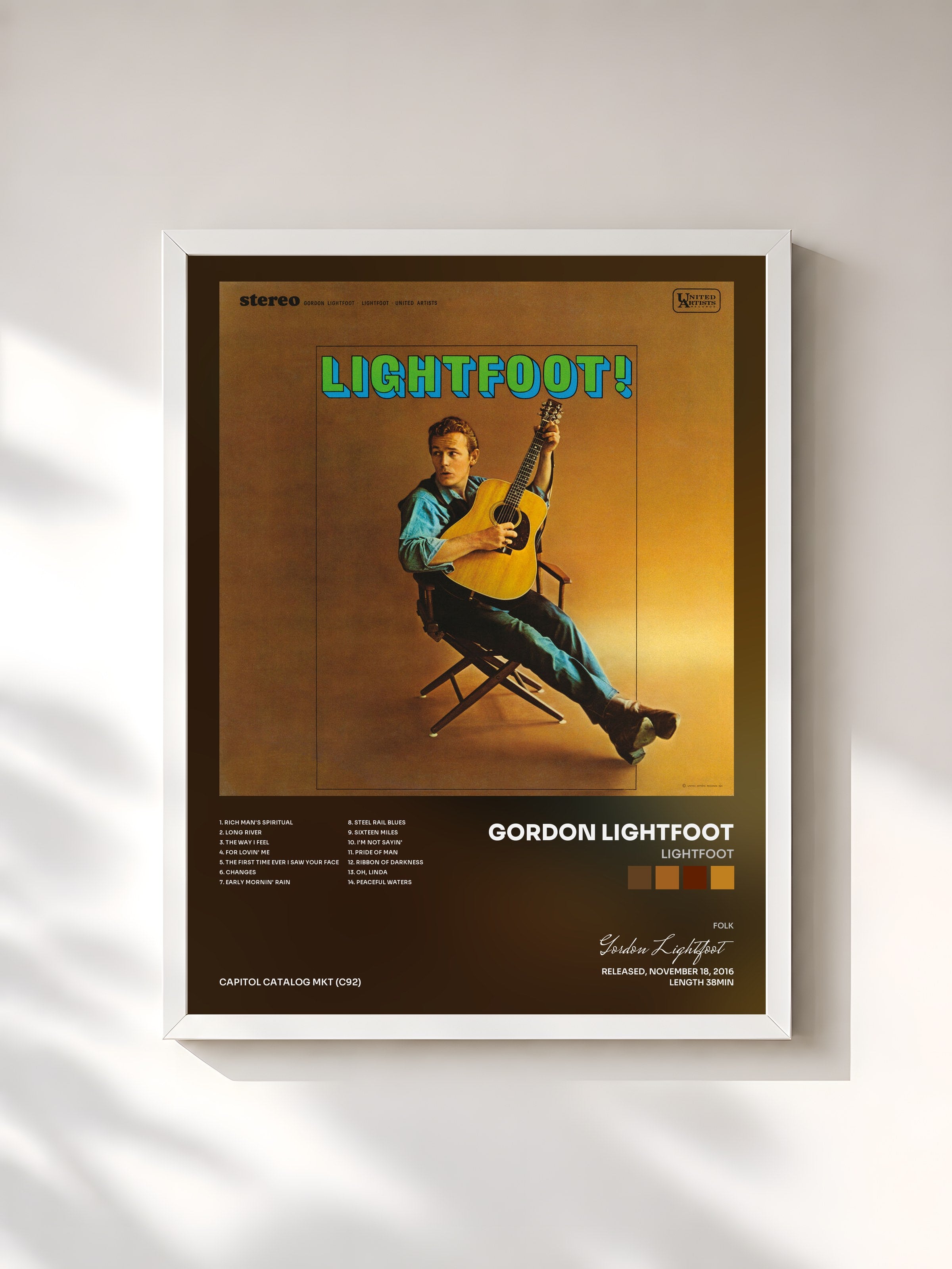 #blanc Tableau de l'album Lightfoot de Gordon Lightfoot, cadre blanc, imprimé et encadré en France