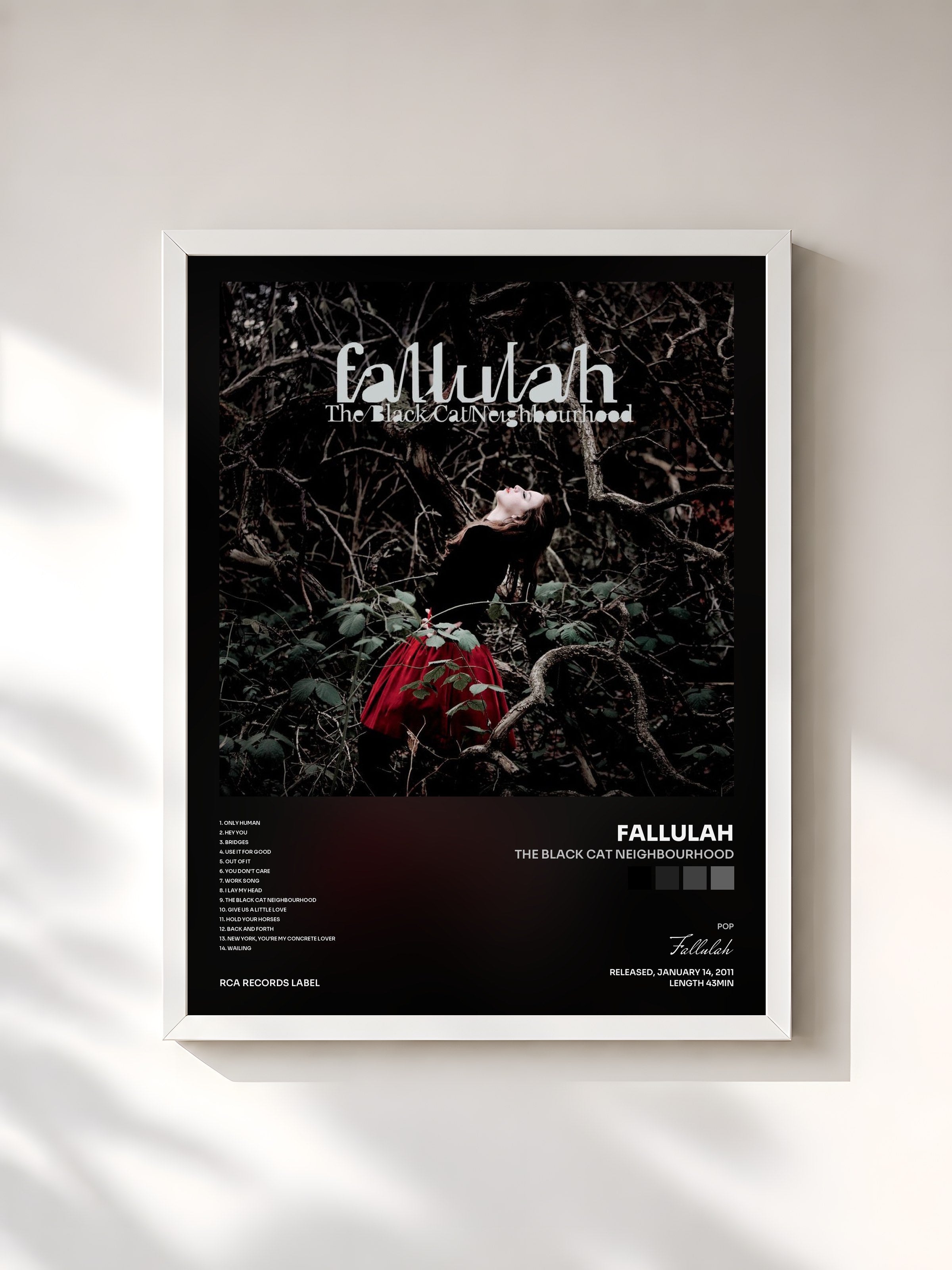 #blanc Tableau de l'album The Black Cat Neighbourhood de Fallulah, cadre blanc, imprimé et encadré en France