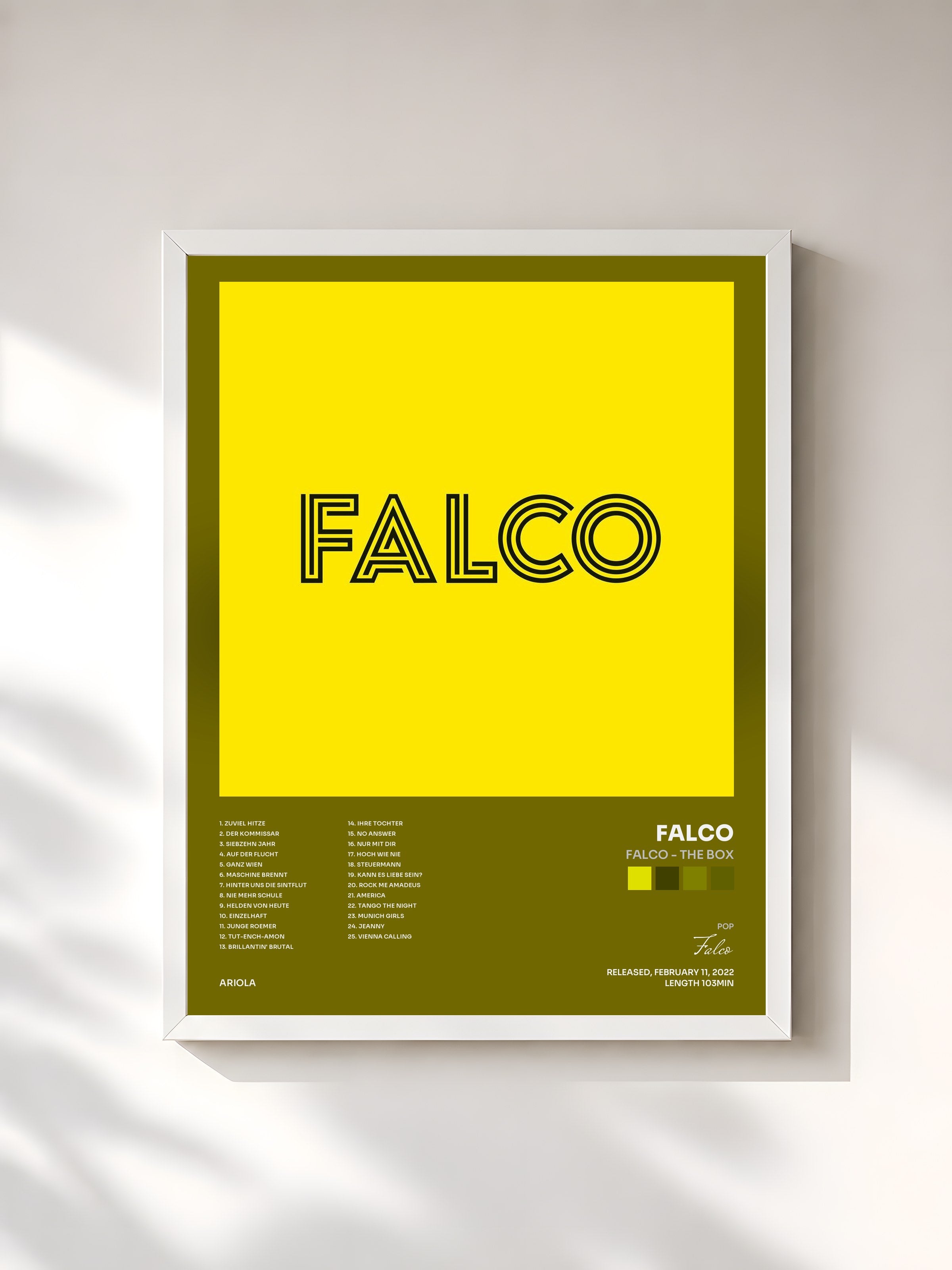 #blanc Tableau de l'album Falco - The Box de Falco, cadre blanc, imprimé et encadré en France