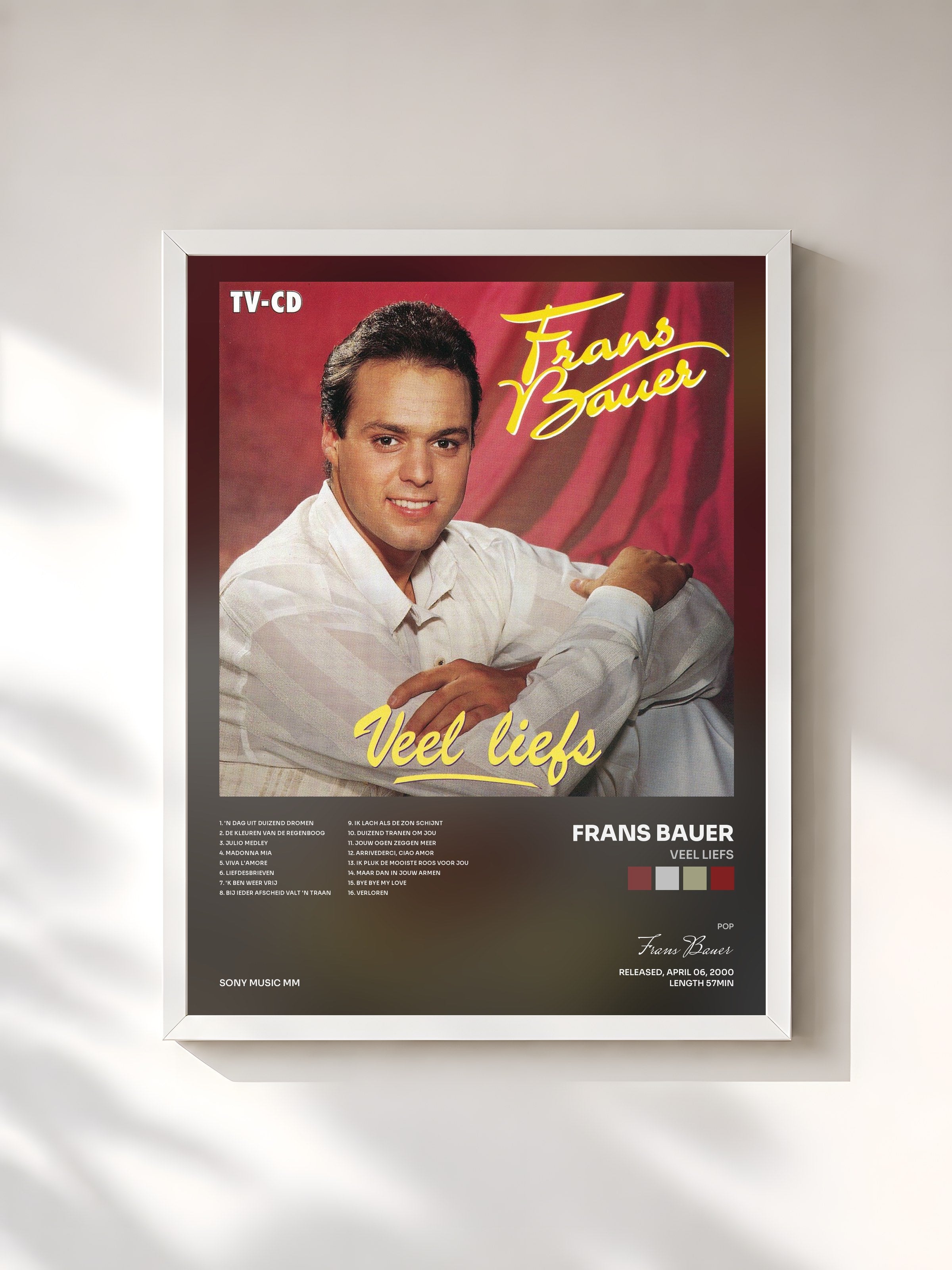 #blanc Tableau de l'album Veel Liefs de Frans Bauer, cadre blanc, imprimé et encadré en France