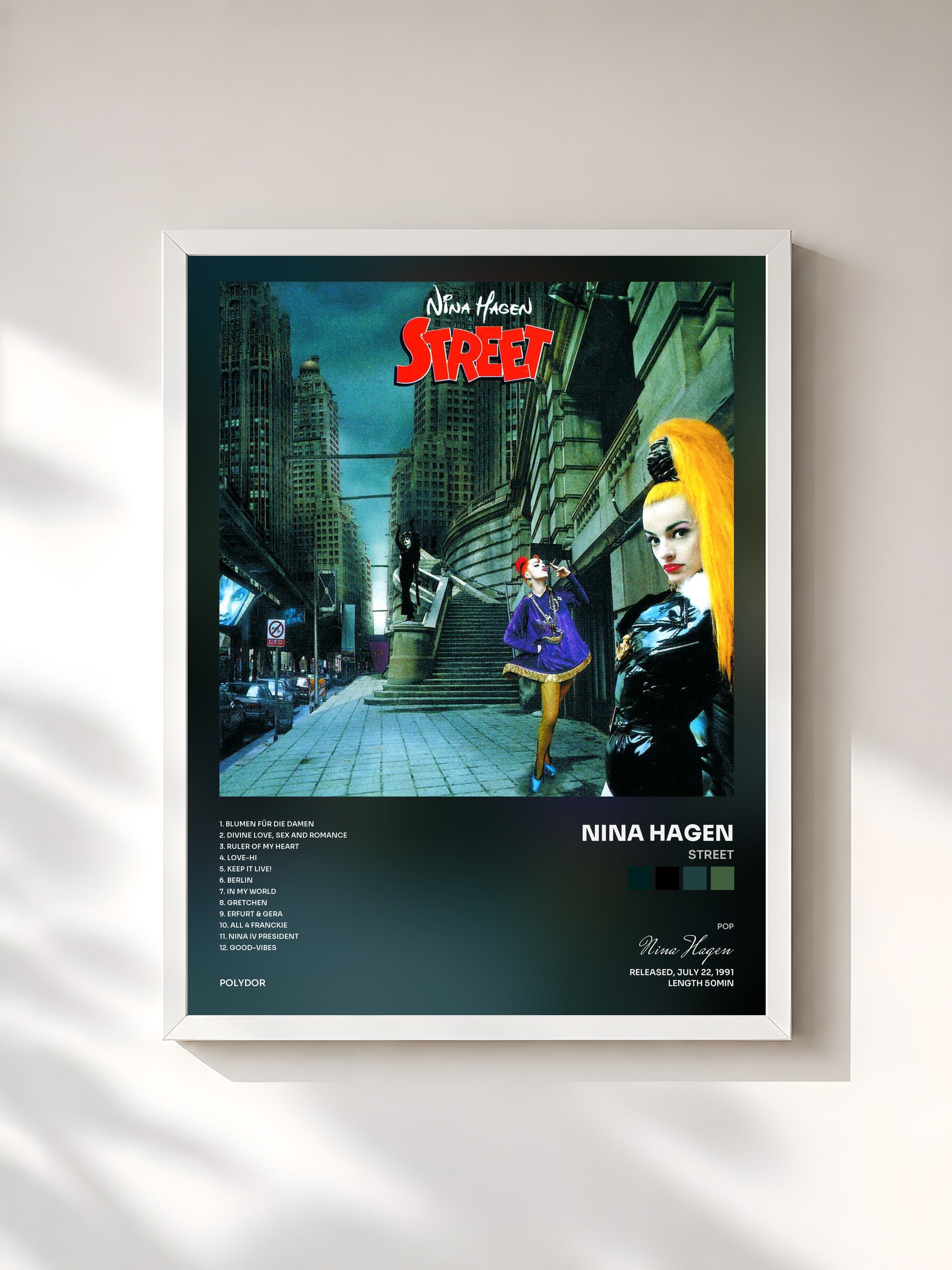 #blanc Tableau de l'album Street de Nina Hagen, cadre blanc, imprimé et encadré en France