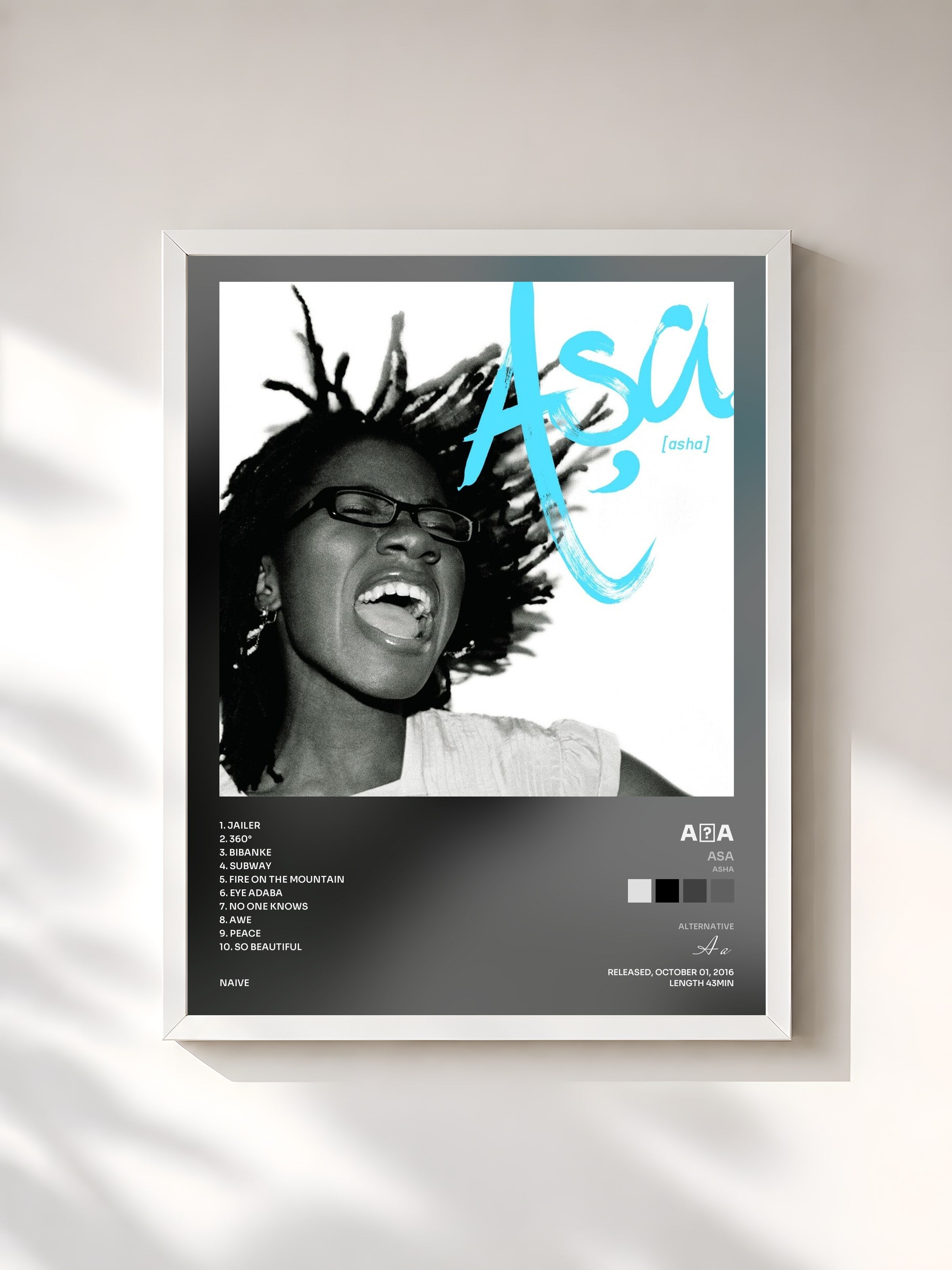 #blanc Tableau de l'album Asa (Asha) de Aṣa, cadre blanc, imprimé et encadré en France