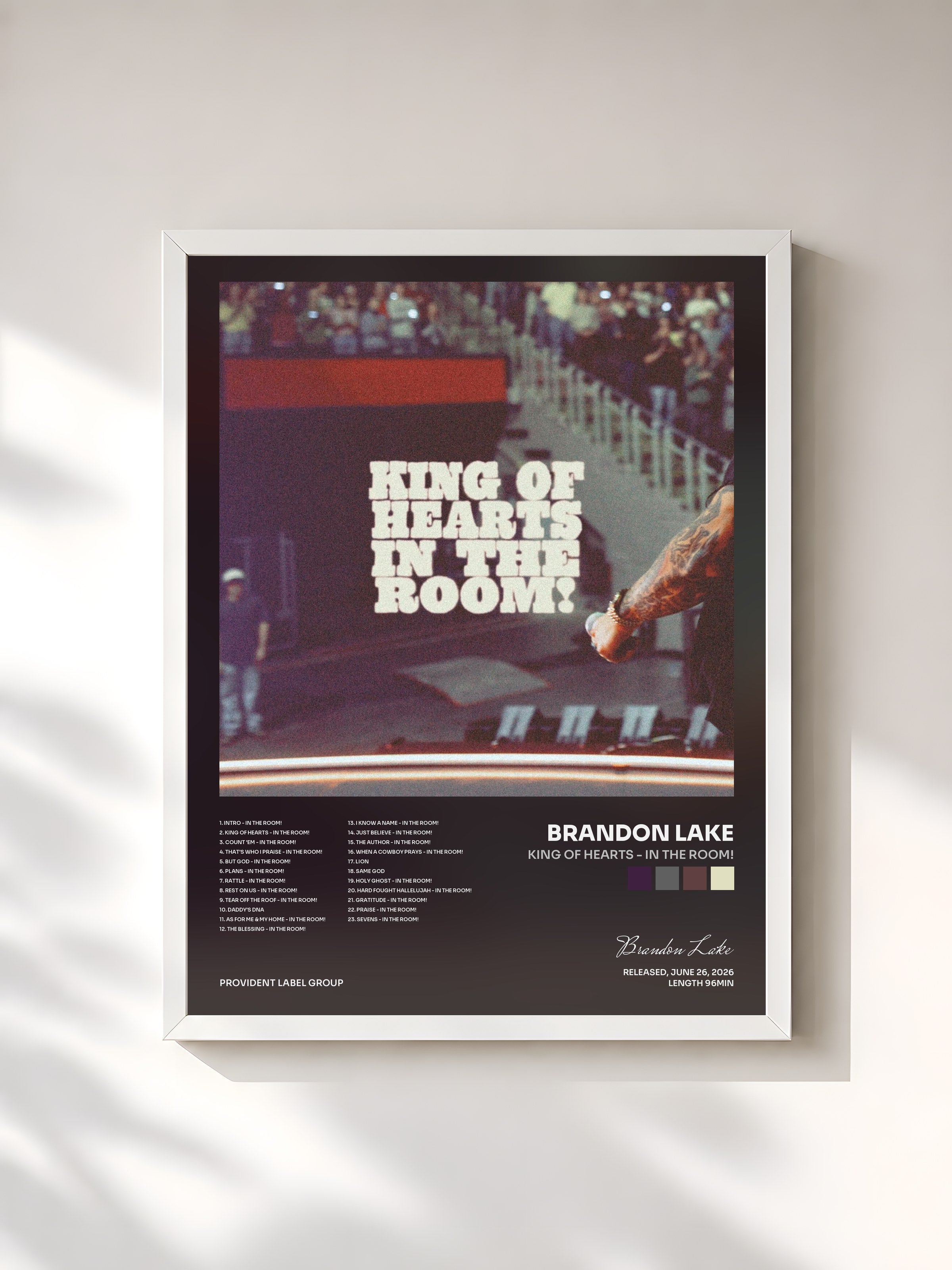 #blanc Tableau de l'album KING OF HEARTS - IN THE ROOM! de Brandon Lake, cadre blanc, imprimé et encadré en France