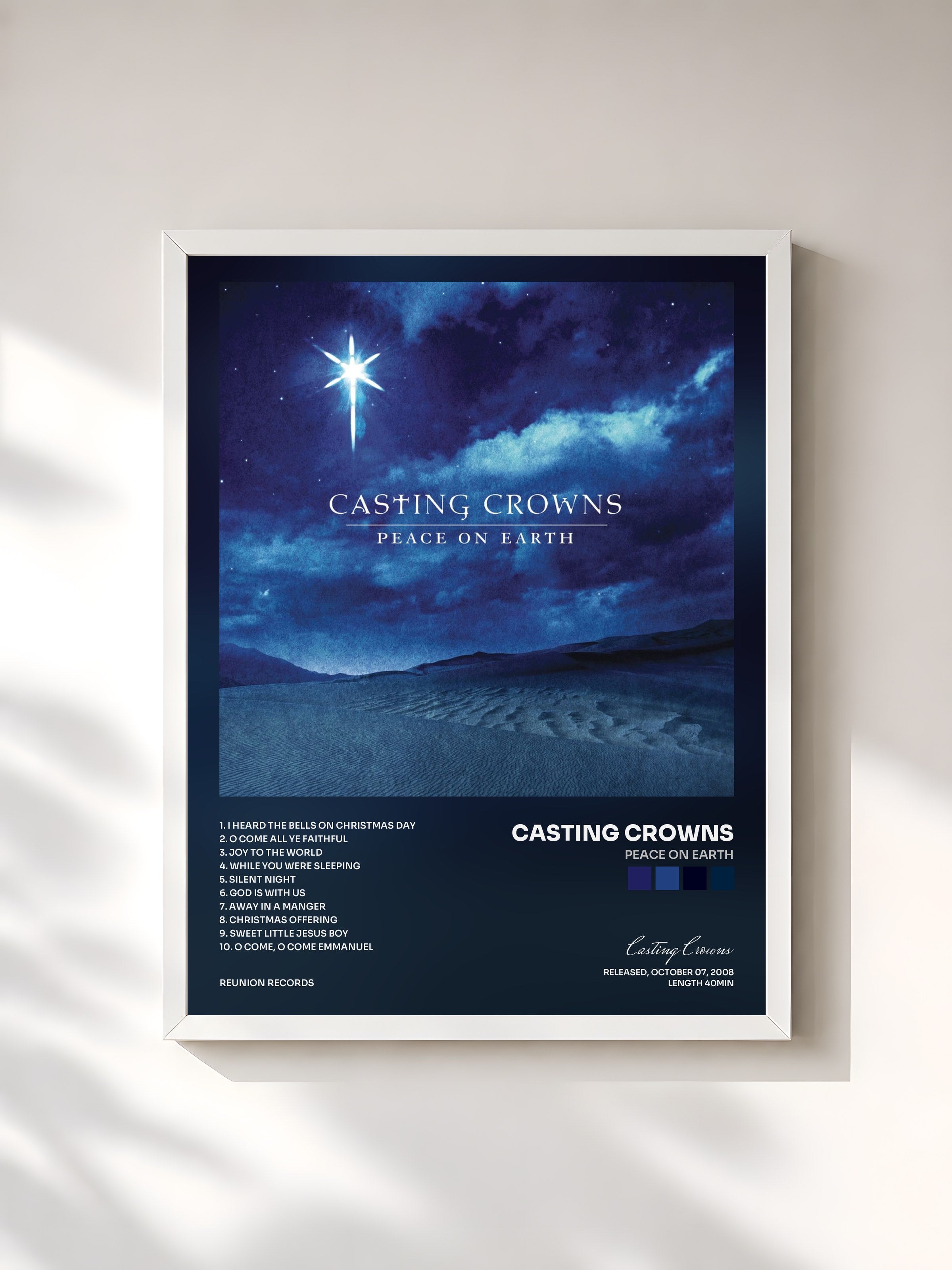 #blanc Tableau de l'album Peace On Earth de Casting Crowns, cadre blanc, imprimé et encadré en France