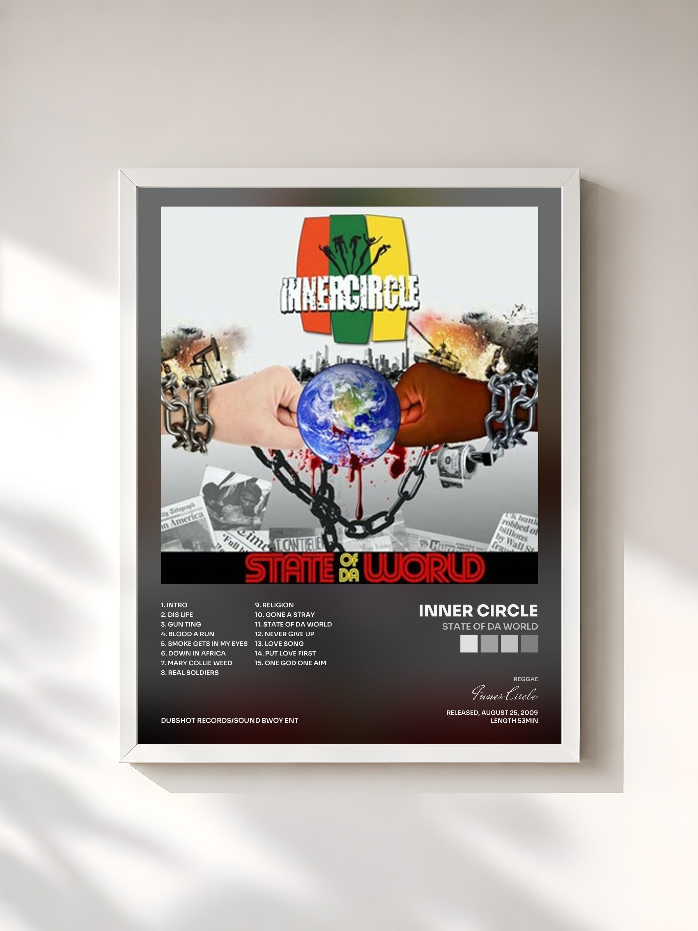 #blanc Tableau de l'album State of Da World de Inner Circle, cadre blanc, imprimé et encadré en France