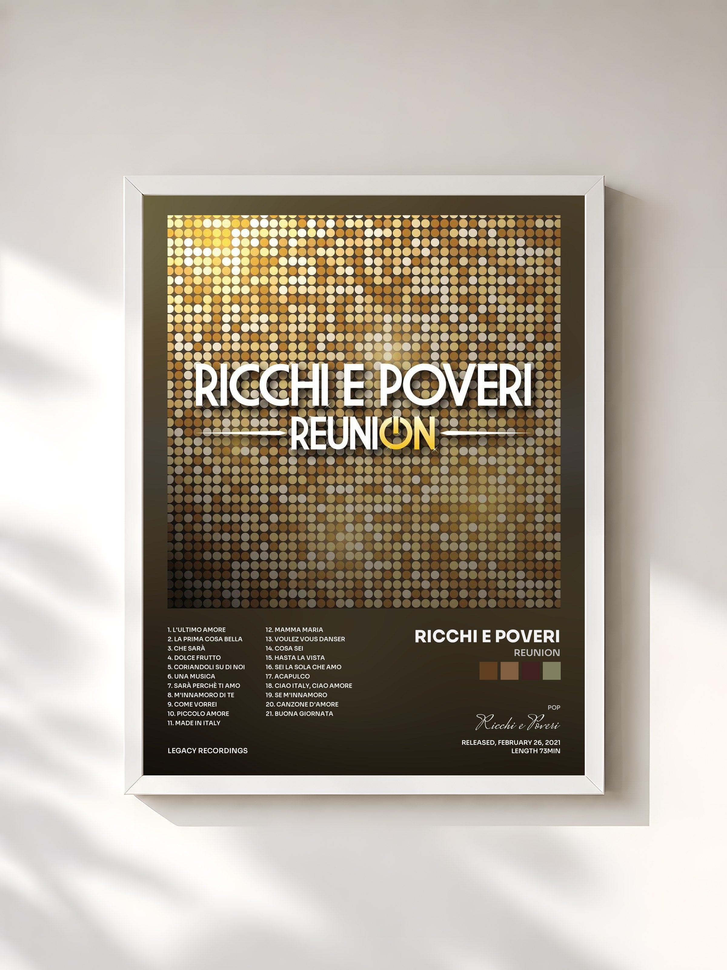 #blanc Tableau de l'album Reunion de Ricchi e Poveri, cadre blanc, imprimé et encadré en France