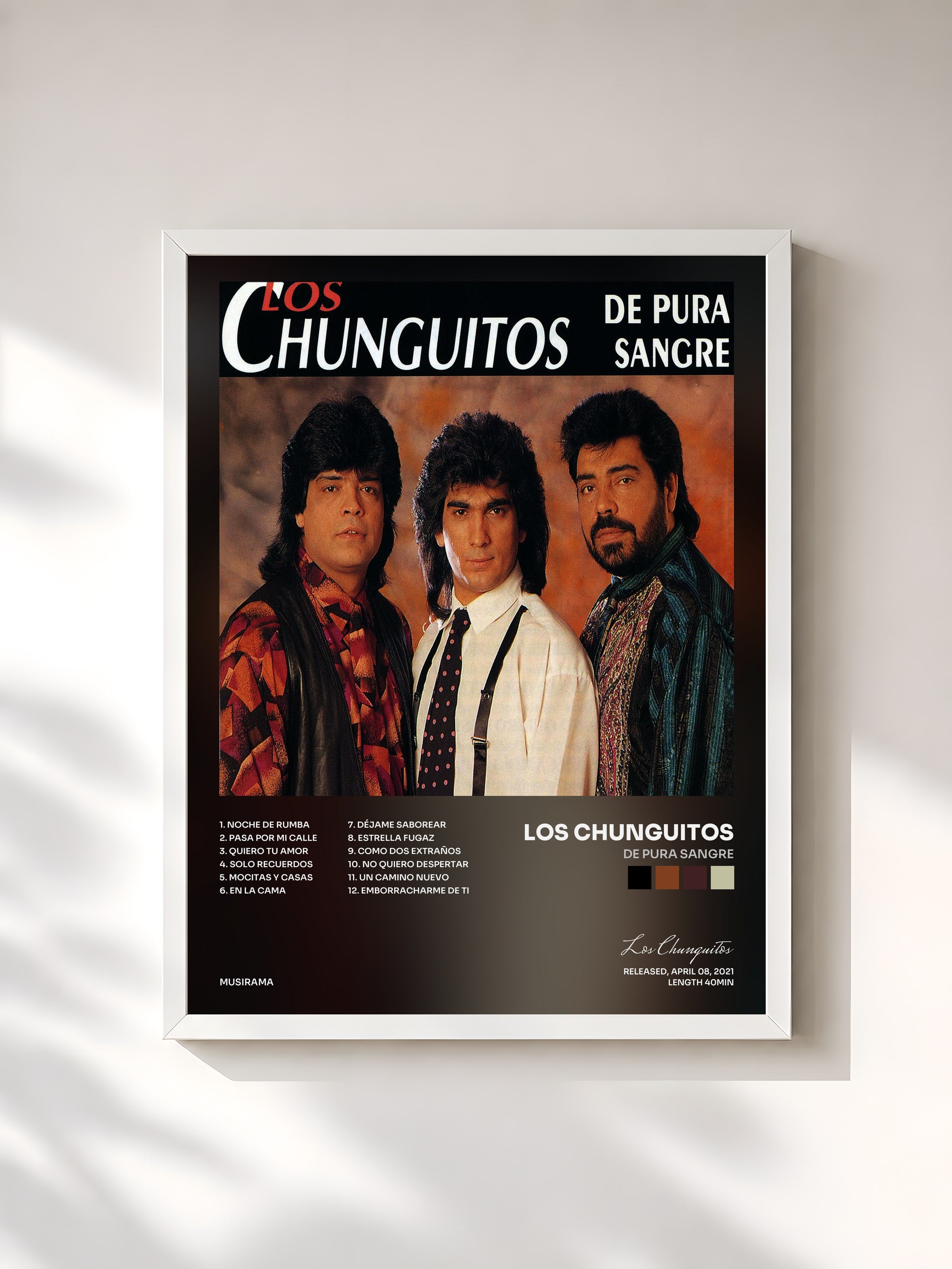 #blanc Tableau de l'album De Pura Sangre de Los Chunguitos, cadre blanc, imprimé et encadré en France