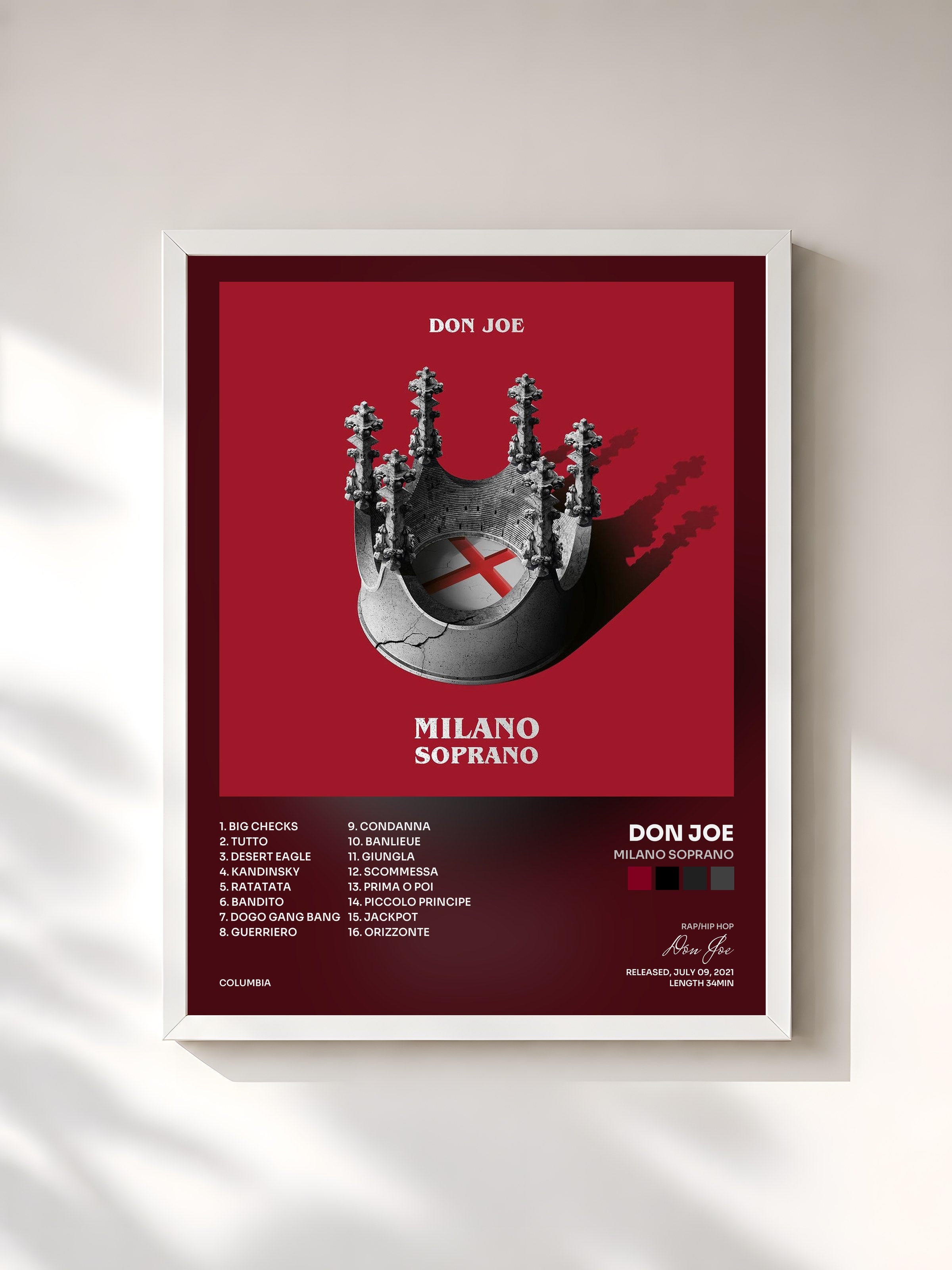 #blanc Tableau de l'album MILANO SOPRANO de Don Joe, cadre blanc, imprimé et encadré en France