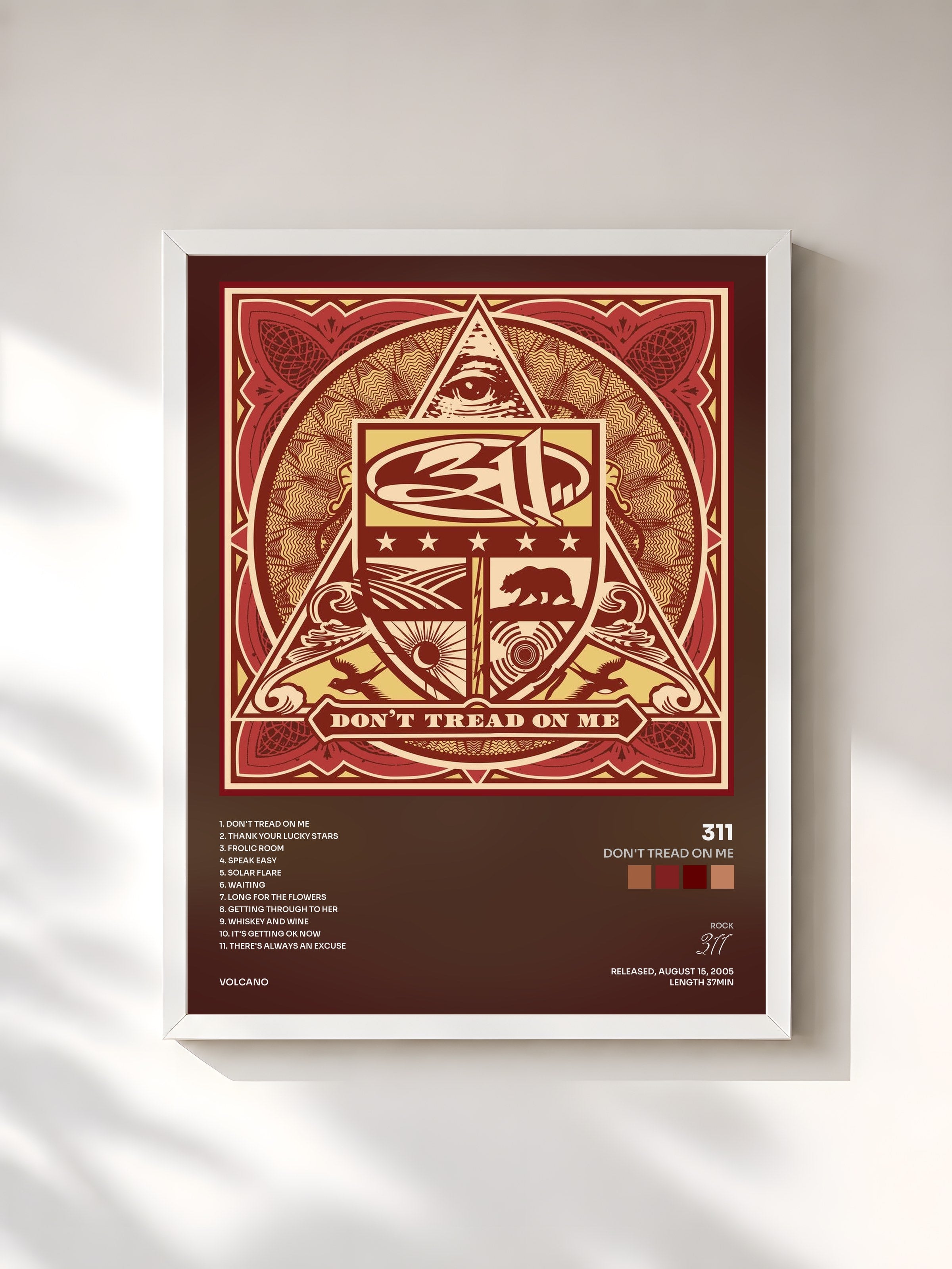 #blanc Tableau de l'album Don't Tread On Me de 311, cadre blanc, imprimé et encadré en France