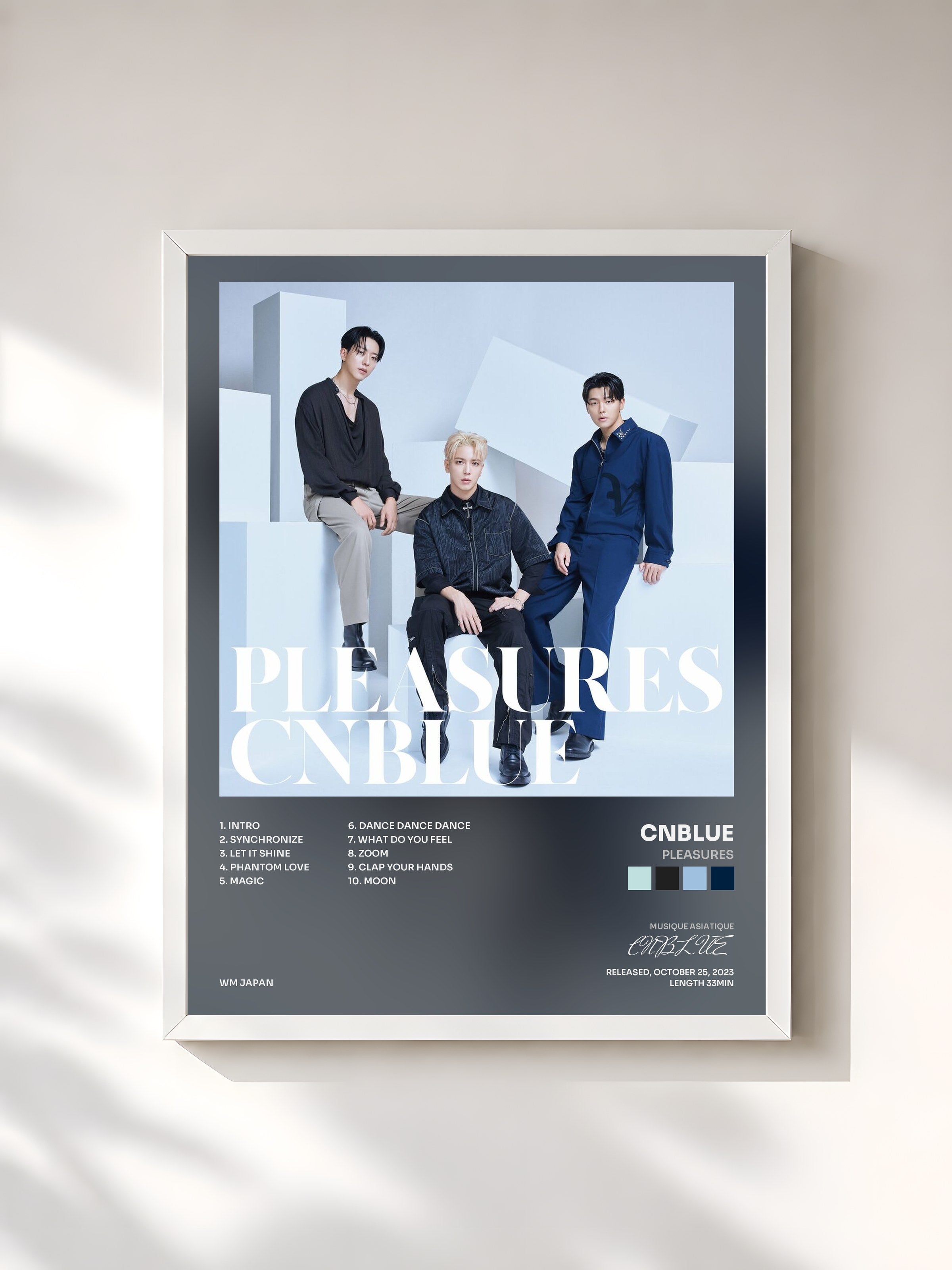 #blanc Tableau de l'album PLEASURES de CNBLUE, cadre blanc, imprimé et encadré en France