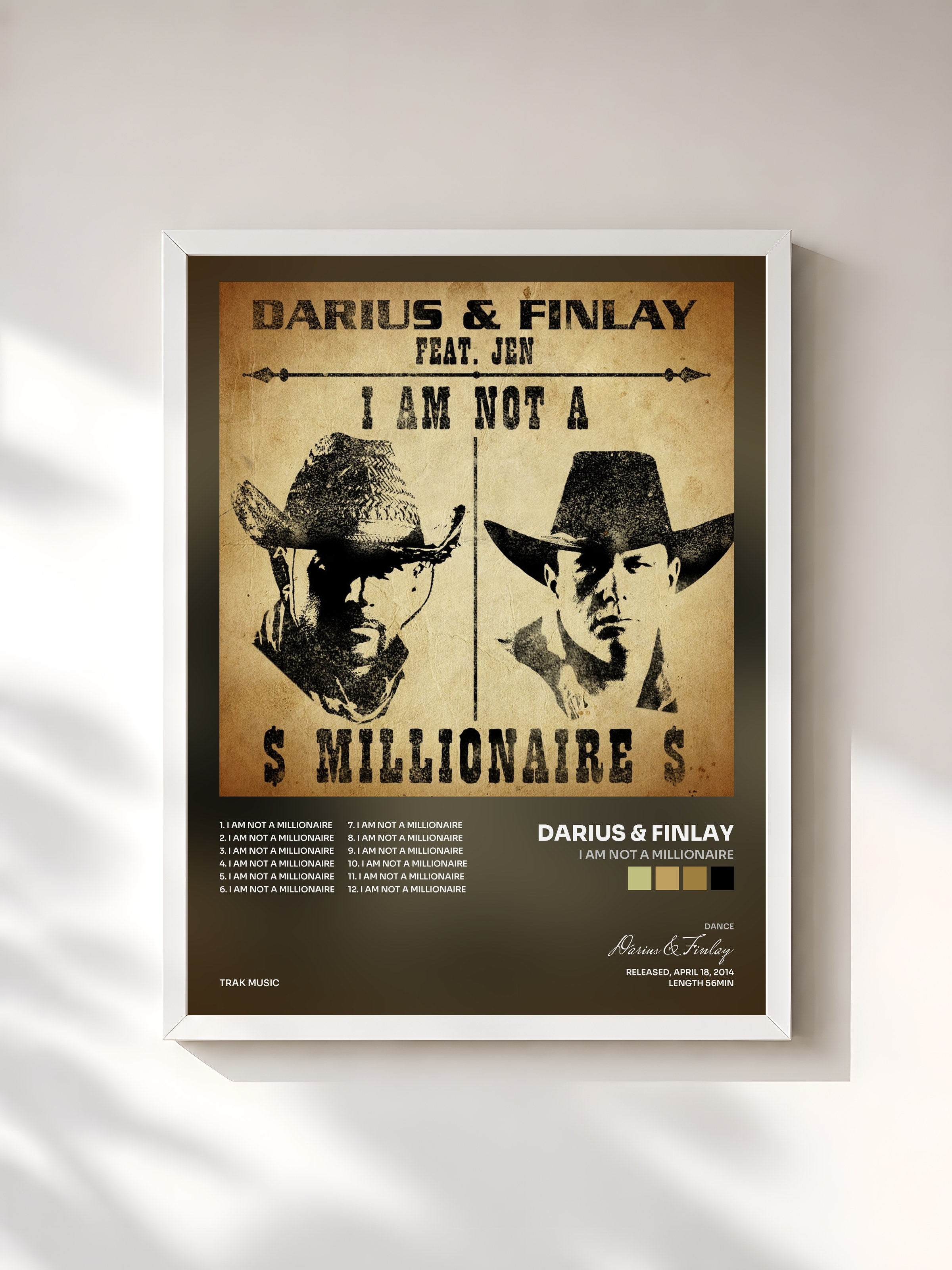 #blanc Tableau de l'album I Am Not a Millionaire de Darius & Finlay, cadre blanc, imprimé et encadré en France