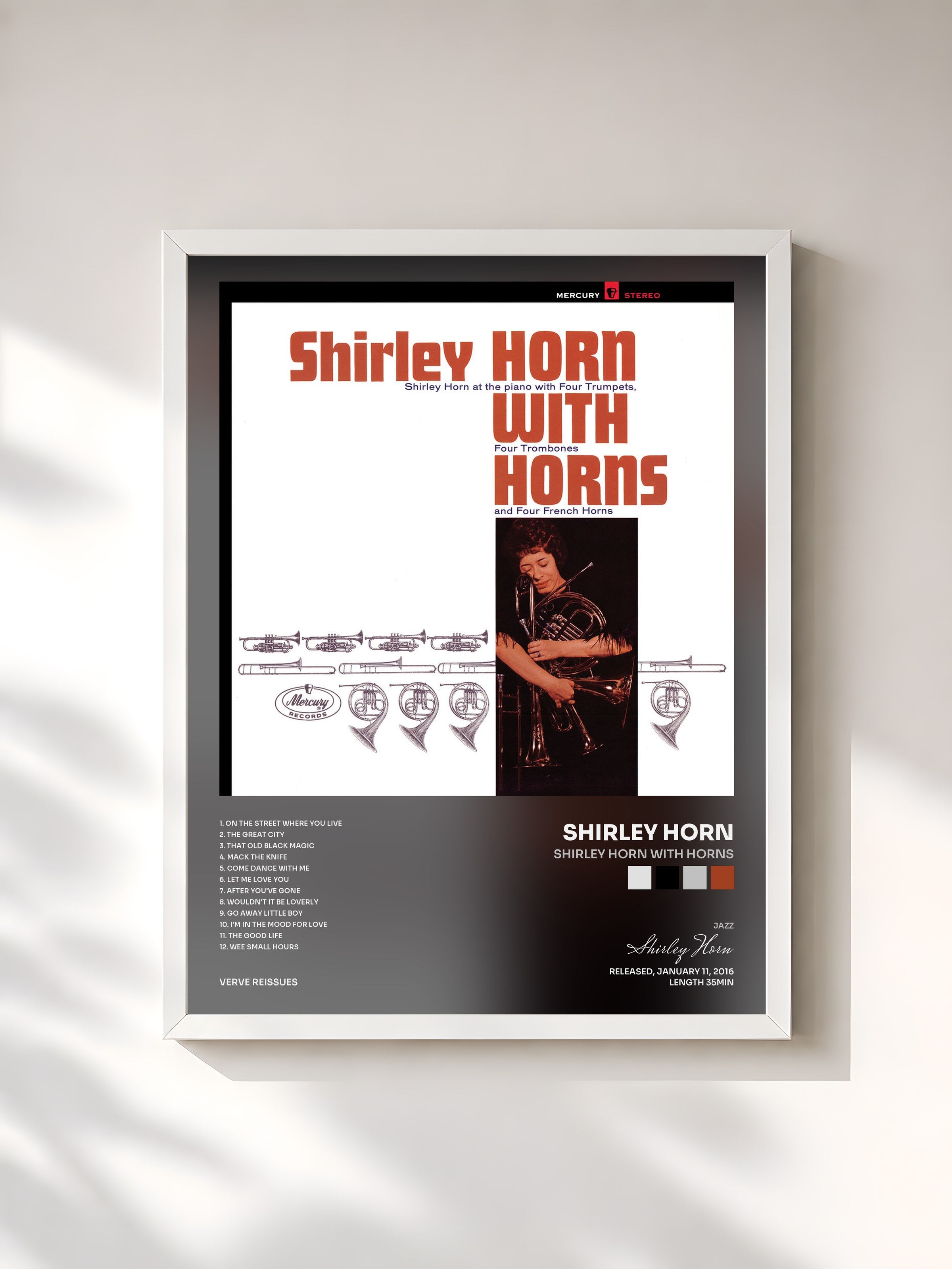 #blanc Tableau de l'album Shirley Horn With Horns de Shirley Horn, cadre blanc, imprimé et encadré en France