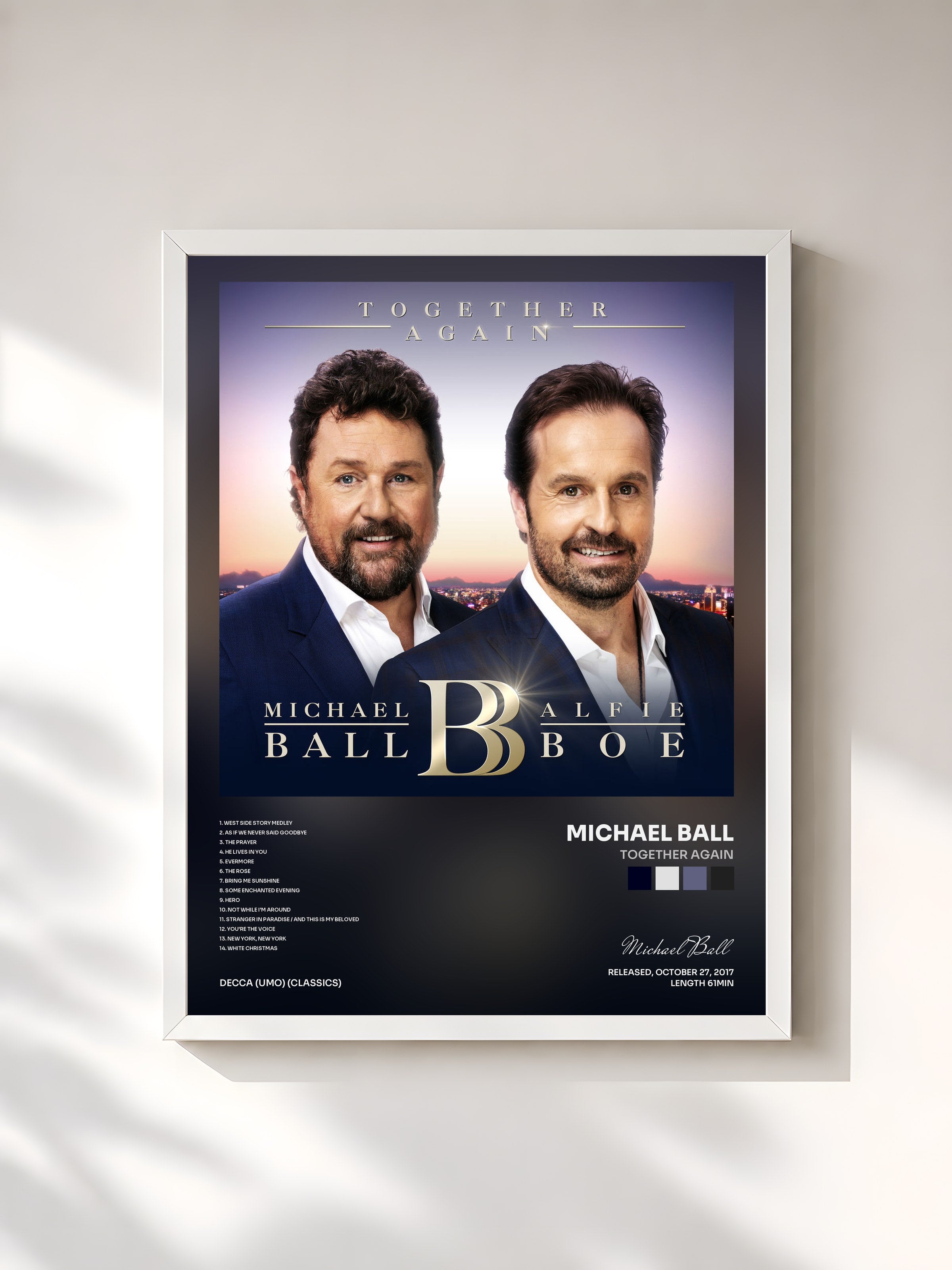 #blanc Tableau de l'album Together Again de Michael Ball, cadre blanc, imprimé et encadré en France