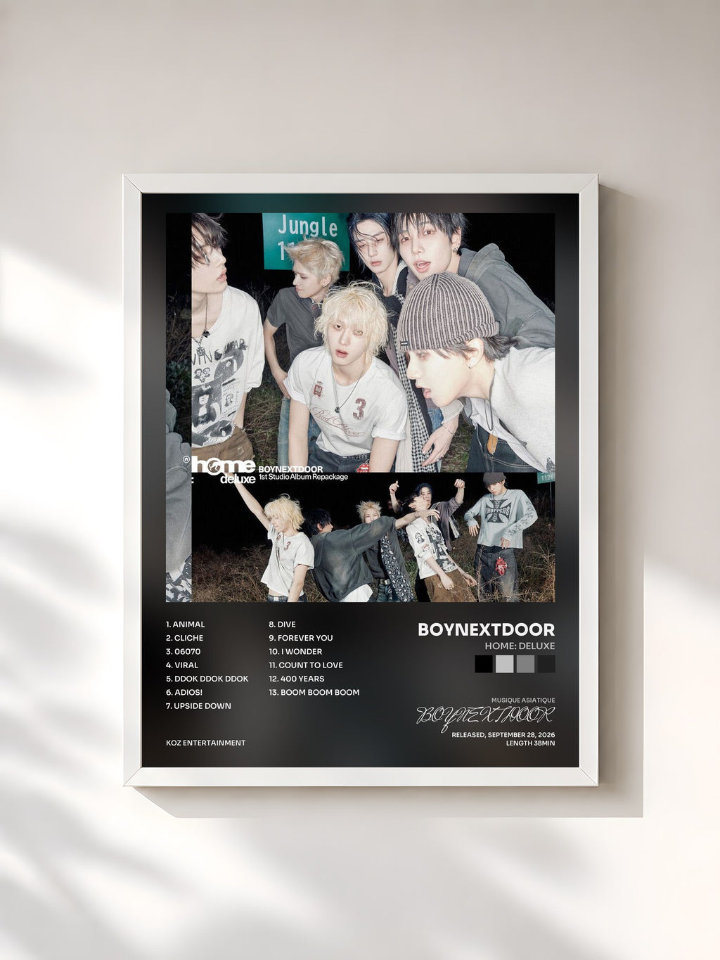 #blanc Tableau de l'album HOME: DELUXE de BOYNEXTDOOR, cadre blanc, imprimé et encadré en France