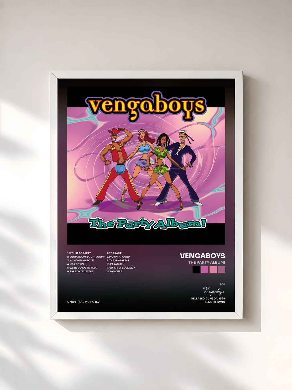 #blanc Tableau de l'album The Party Album! de Vengaboys, cadre blanc, imprimé et encadré en France