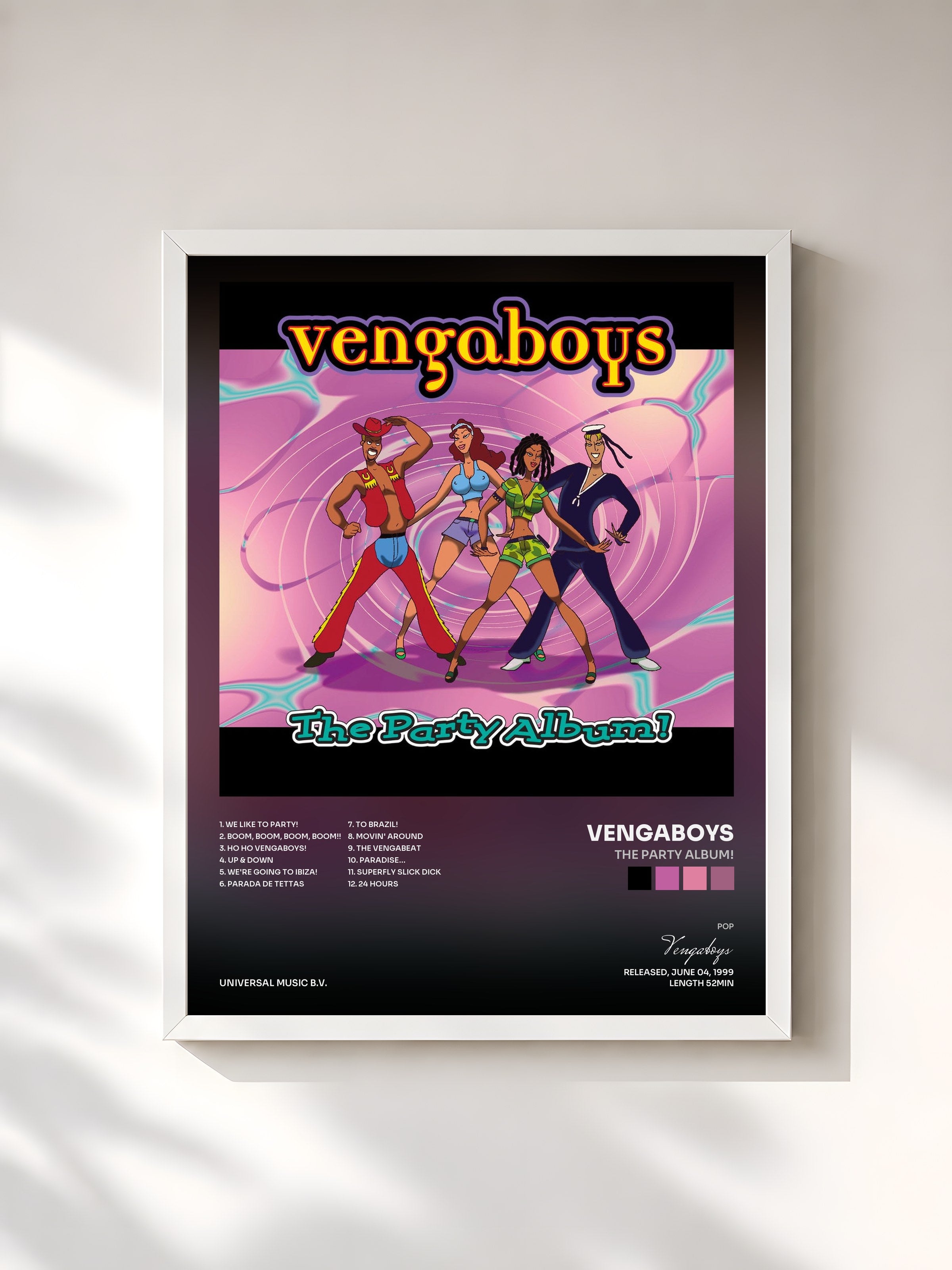 #blanc Tableau de l'album The Party Album! de Vengaboys, cadre blanc, imprimé et encadré en France