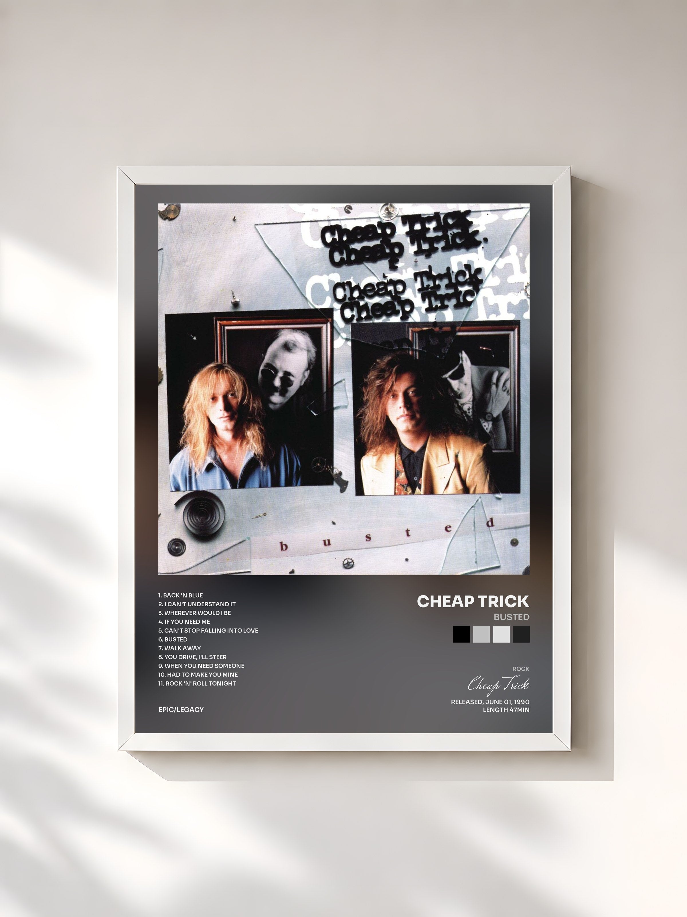 #blanc Tableau de l'album Busted de Cheap Trick, cadre blanc, imprimé et encadré en France