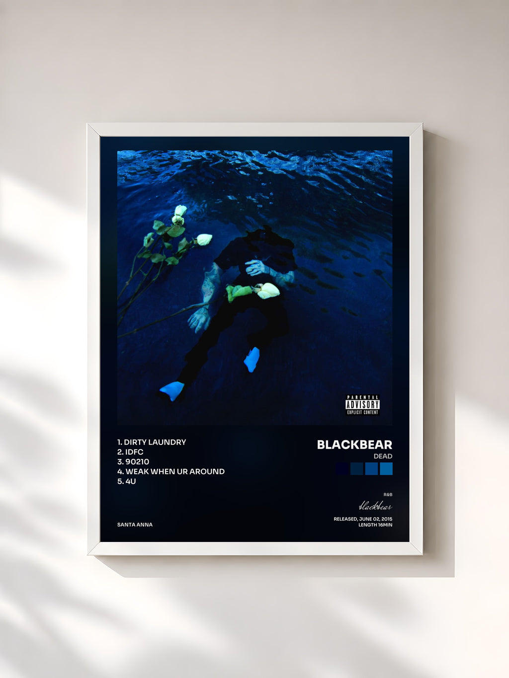 #blanc Tableau de l'album dead de blackbear, cadre blanc, imprimé et encadré en France
