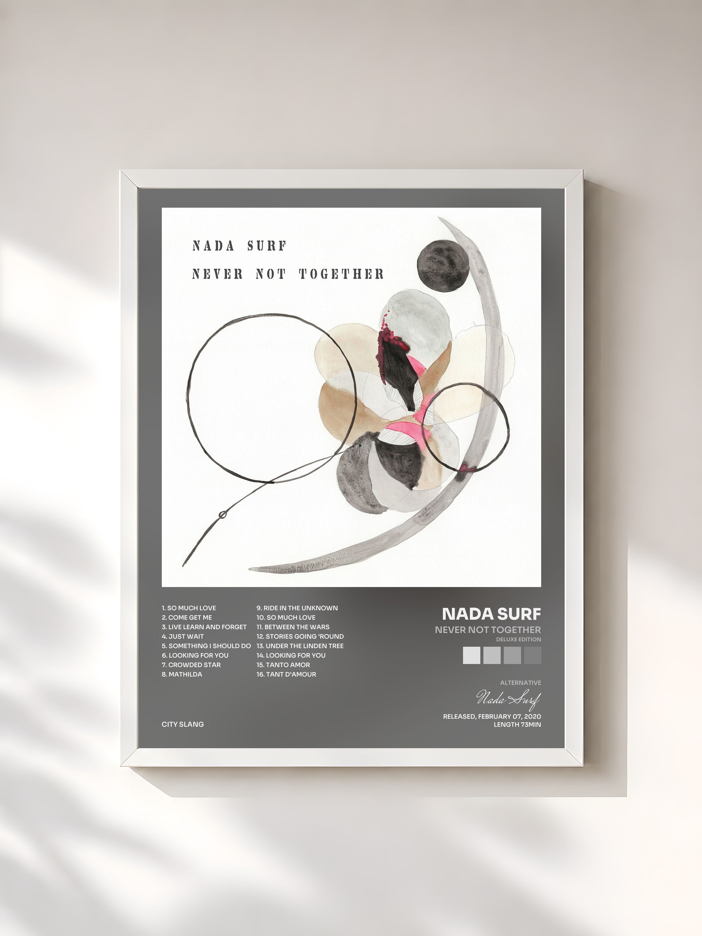 #blanc Tableau de l'album Never Not Together (Deluxe Edition) de Nada Surf, cadre blanc, imprimé et encadré en France