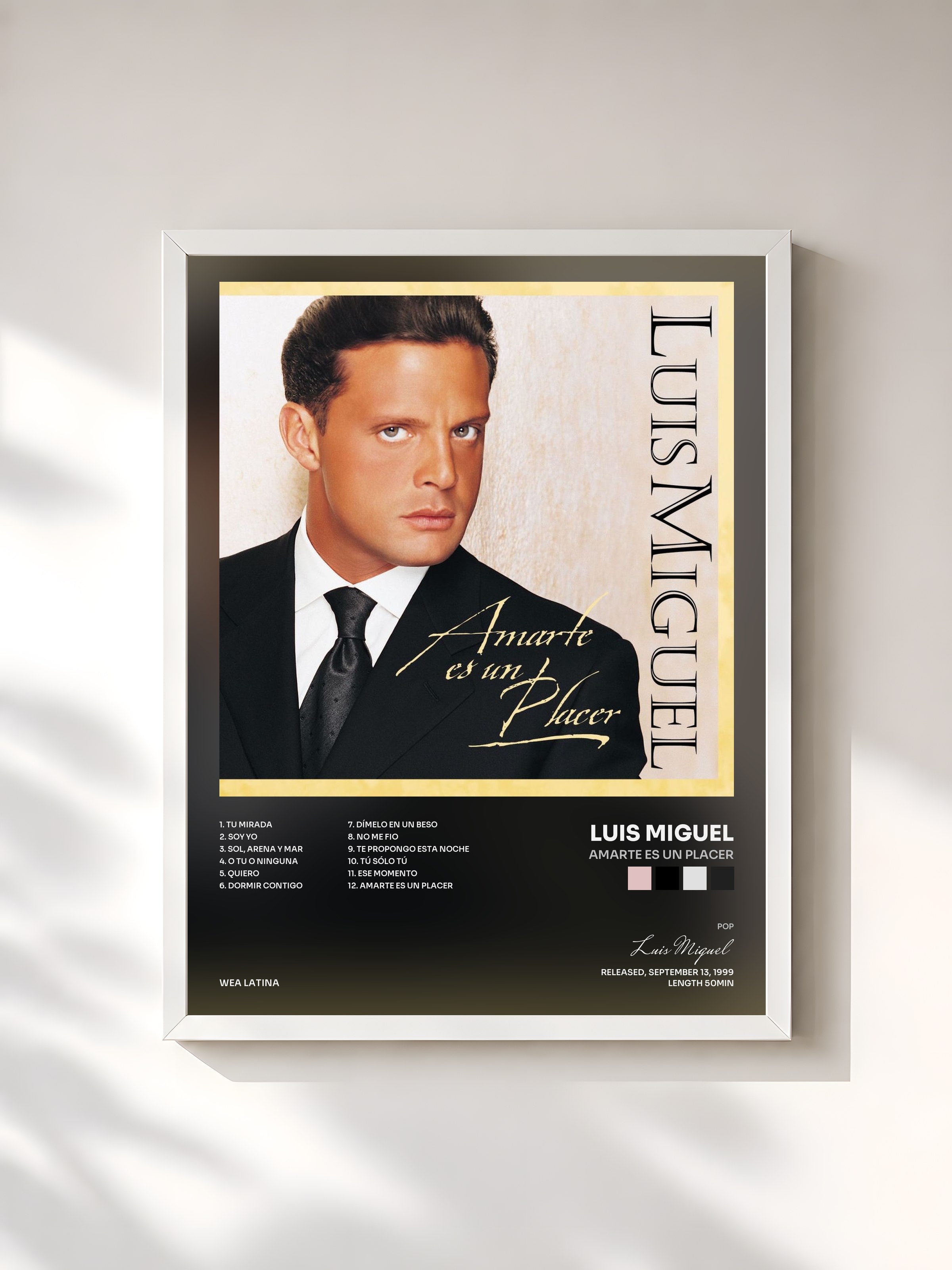 #blanc Tableau de l'album Amarte Es Un Placer de Luis Miguel, cadre blanc, imprimé et encadré en France