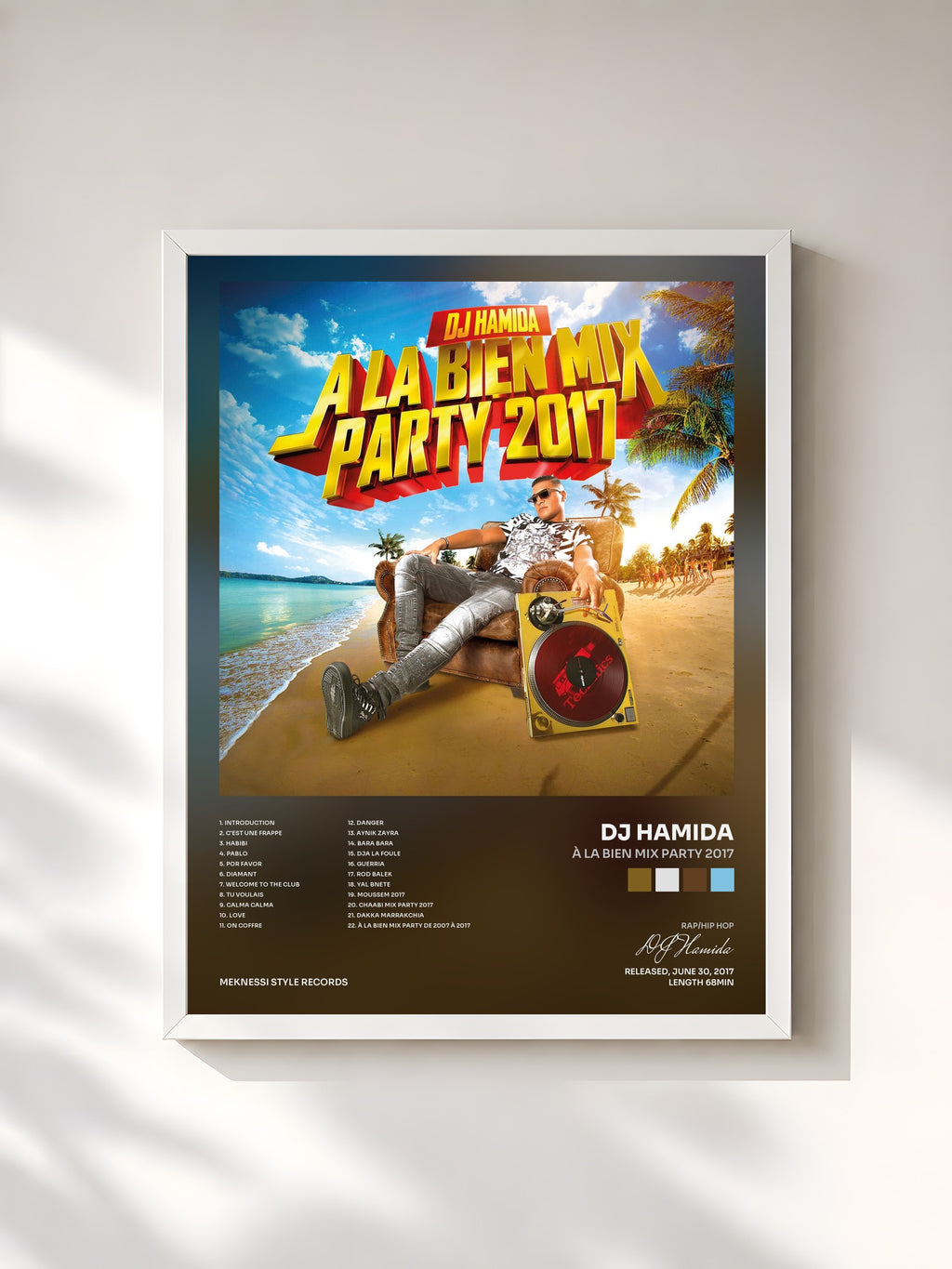 #blanc Tableau de l'album À la bien Mix Party 2017 de DJ Hamida, cadre blanc, imprimé et encadré en France
