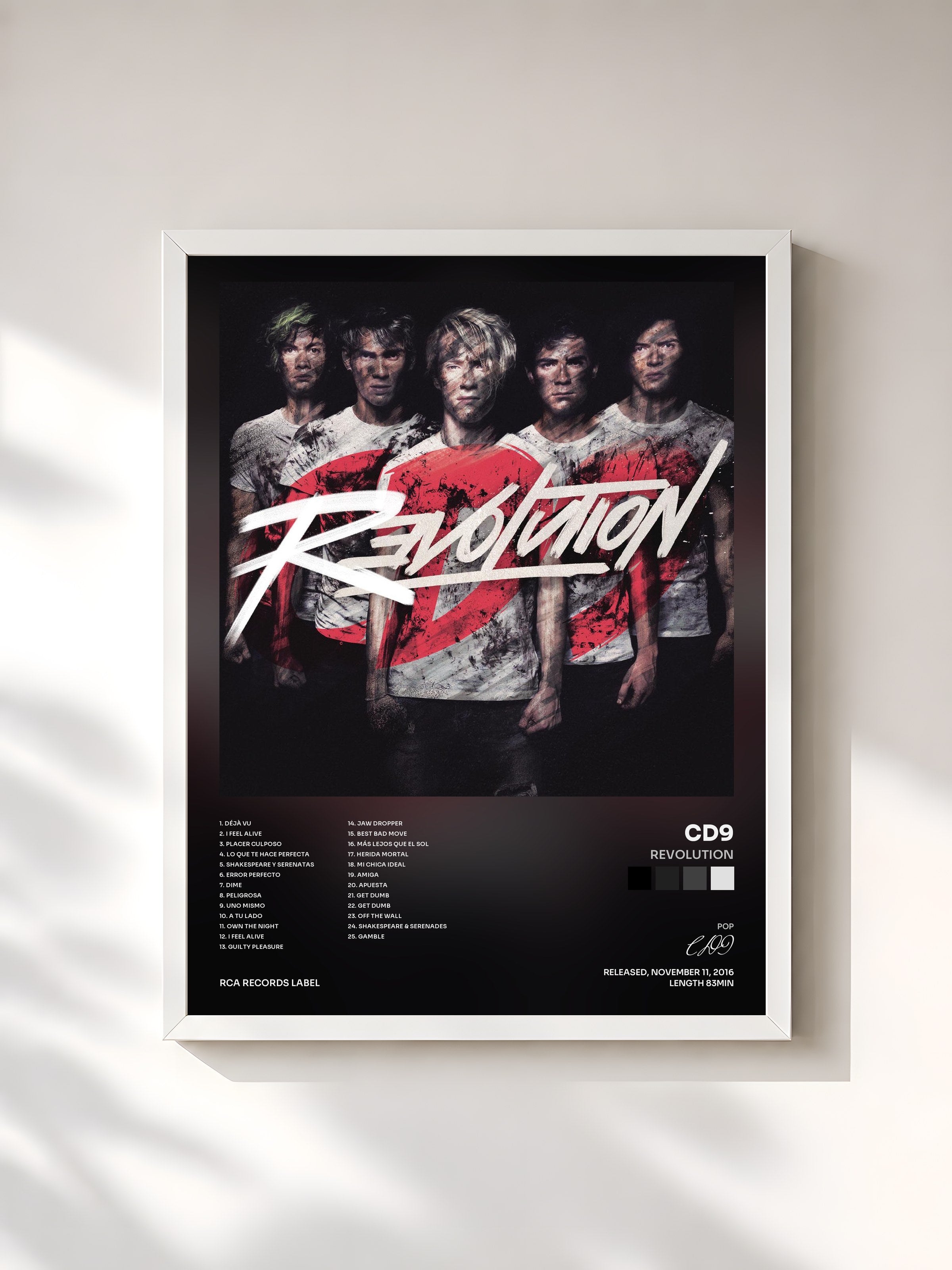 #blanc Tableau de l'album Revolution de CD9, cadre blanc, imprimé et encadré en France