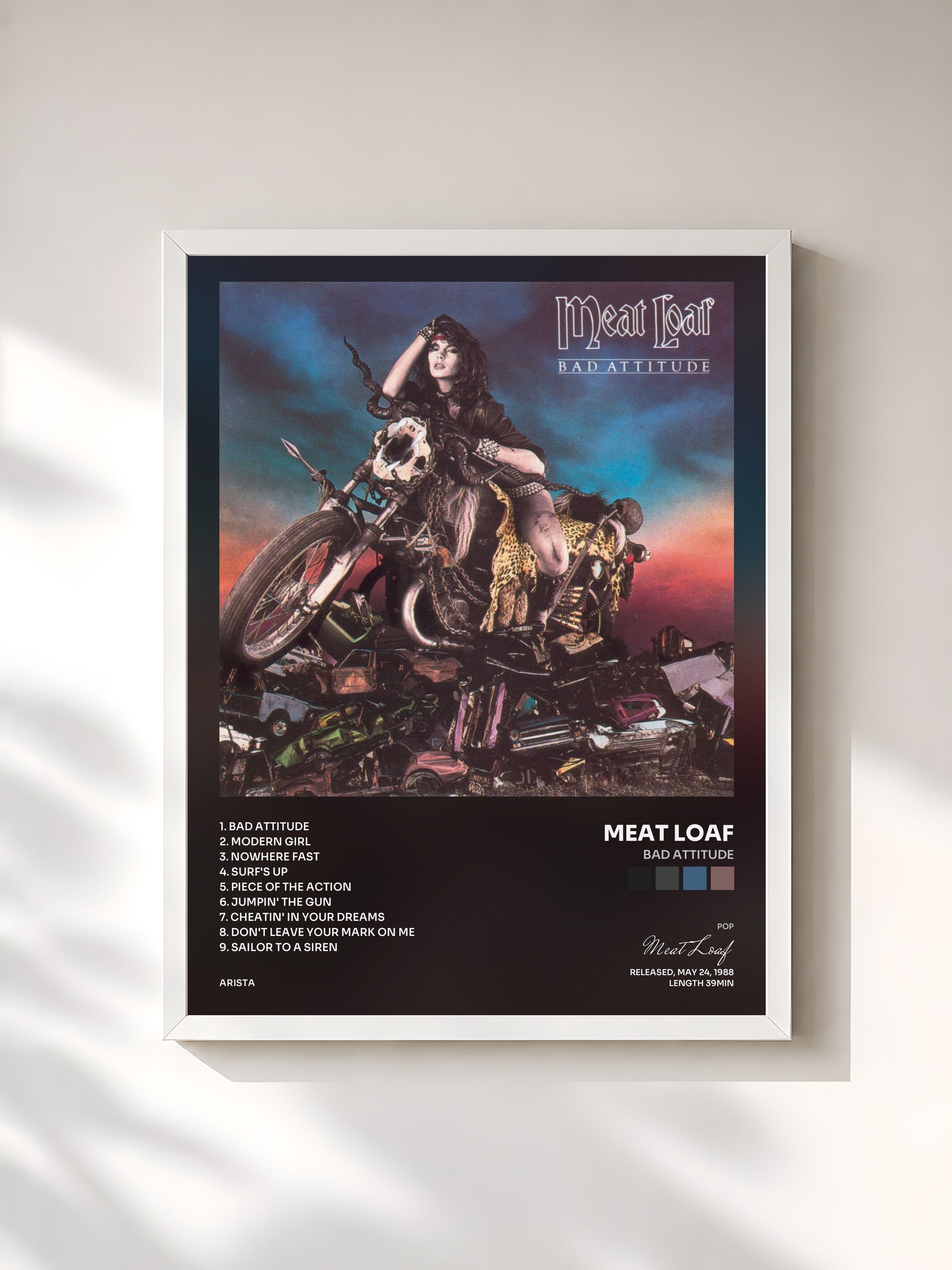 #blanc Tableau de l'album Bad Attitude de Meat Loaf, cadre blanc, imprimé et encadré en France