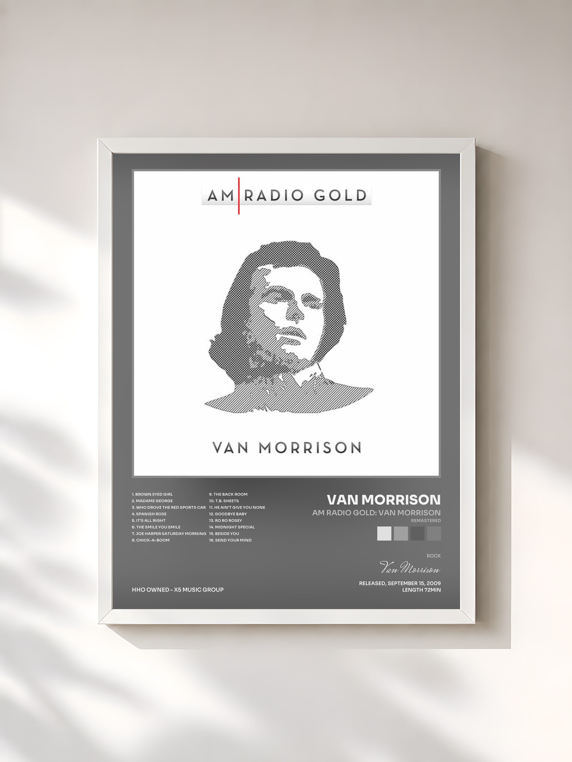 #blanc Tableau de l'album AM Radio Gold: Van Morrison (Remastered) de Van Morrison, cadre blanc, imprimé et encadré en France