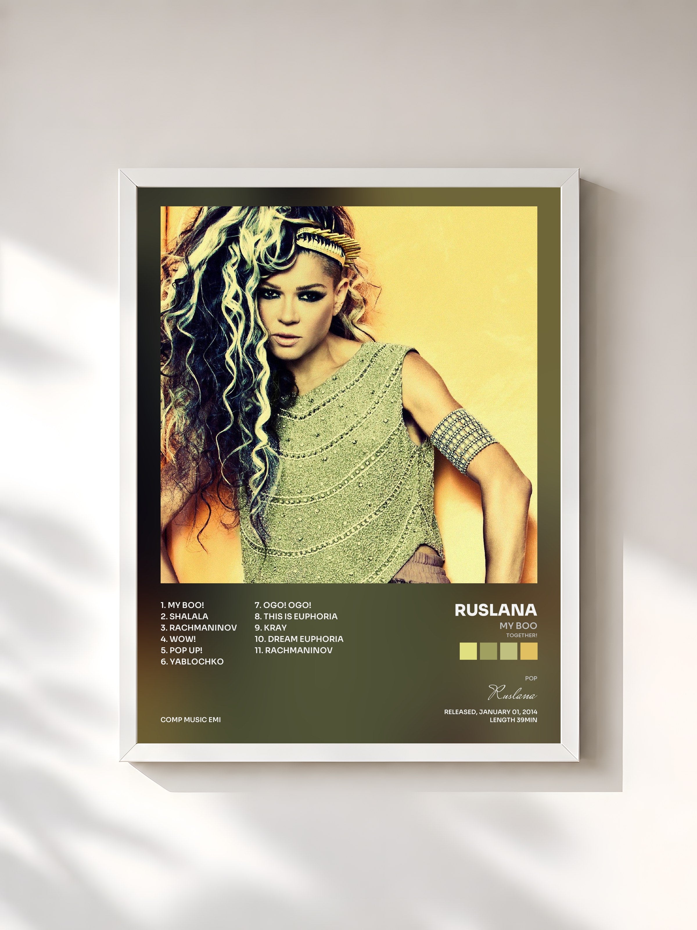 #blanc Tableau de l'album My Boo (Together!) de Ruslana, cadre blanc, imprimé et encadré en France