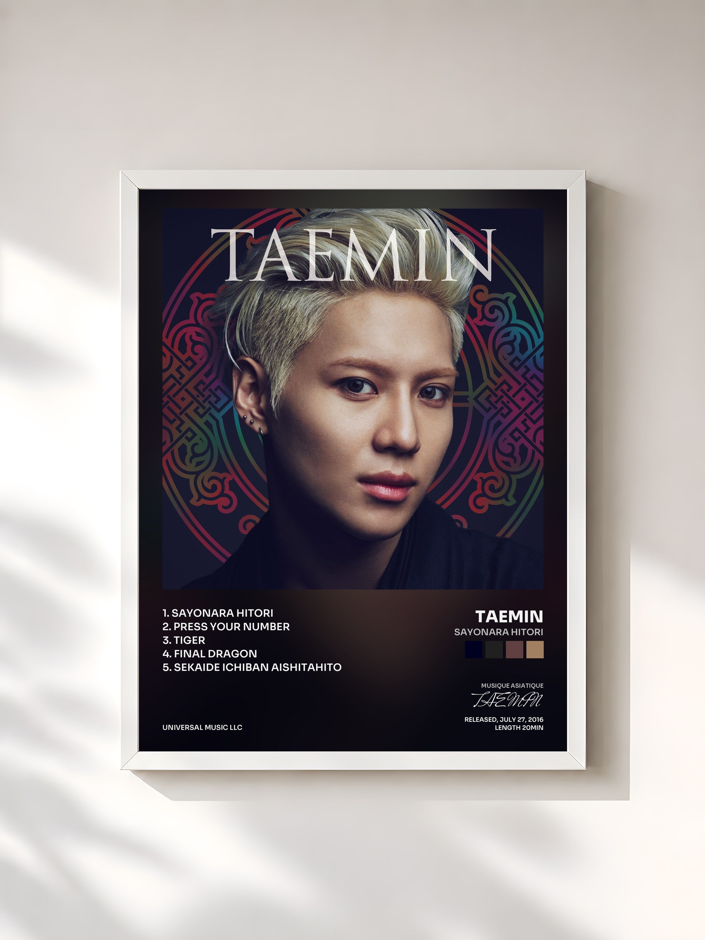 #blanc Tableau de l'album Sayonara Hitori de TAEMIN, cadre blanc, imprimé et encadré en France
