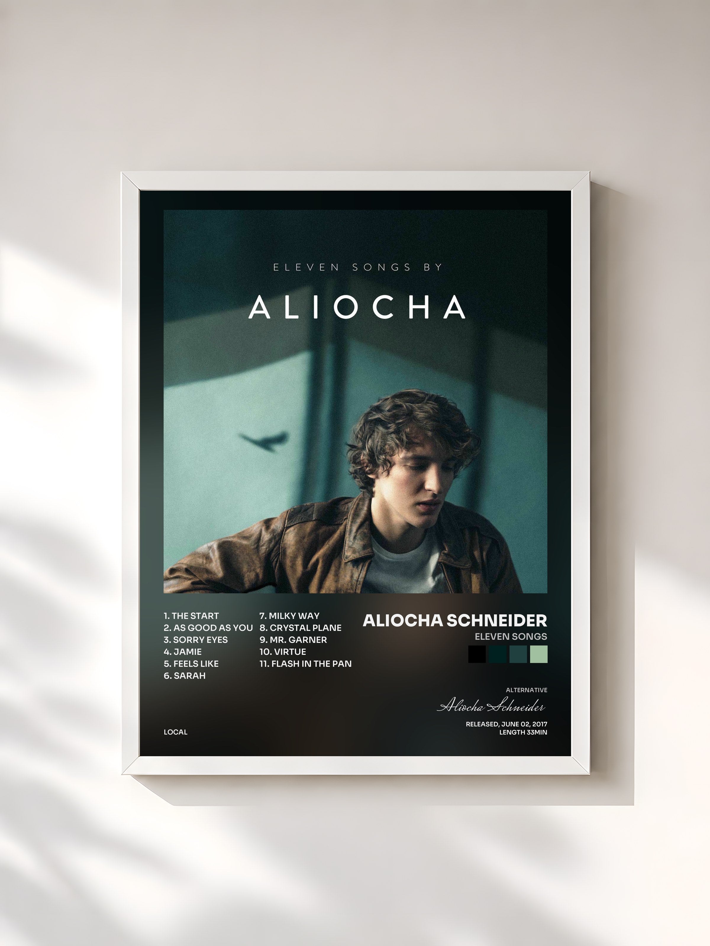 #blanc Tableau de l'album Eleven Songs de Aliocha Schneider, cadre blanc, imprimé et encadré en France