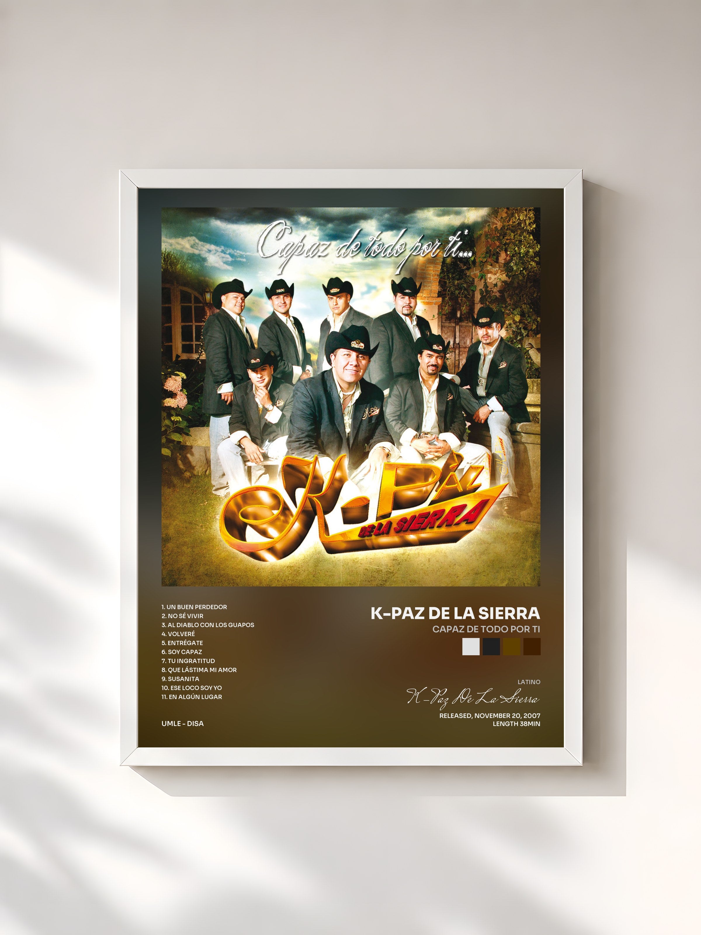 #blanc Tableau de l'album Capaz De Todo Por Ti de K-Paz De La Sierra, cadre blanc, imprimé et encadré en France