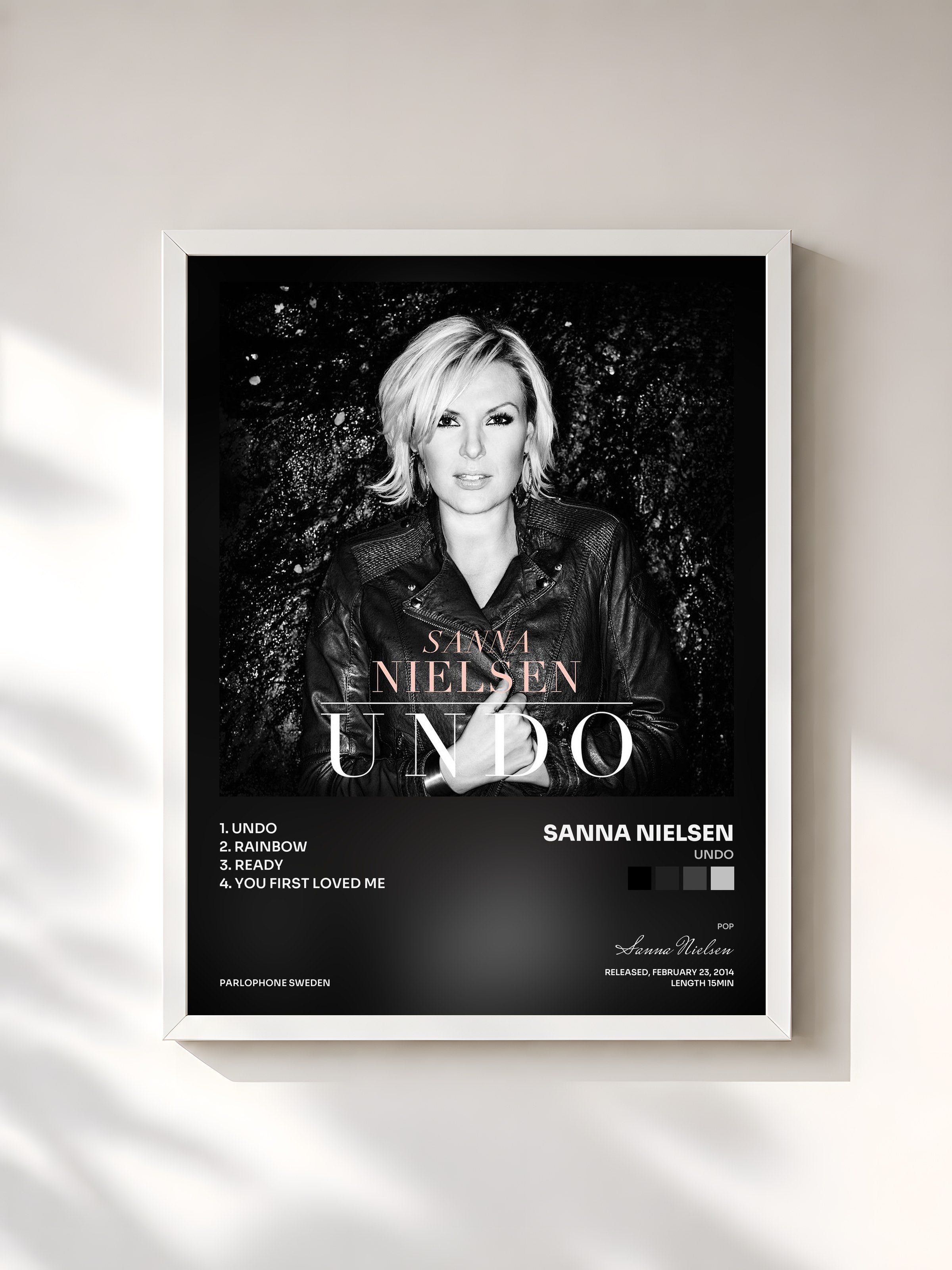 #blanc Tableau de l'album Undo de Sanna Nielsen, cadre blanc, imprimé et encadré en France
