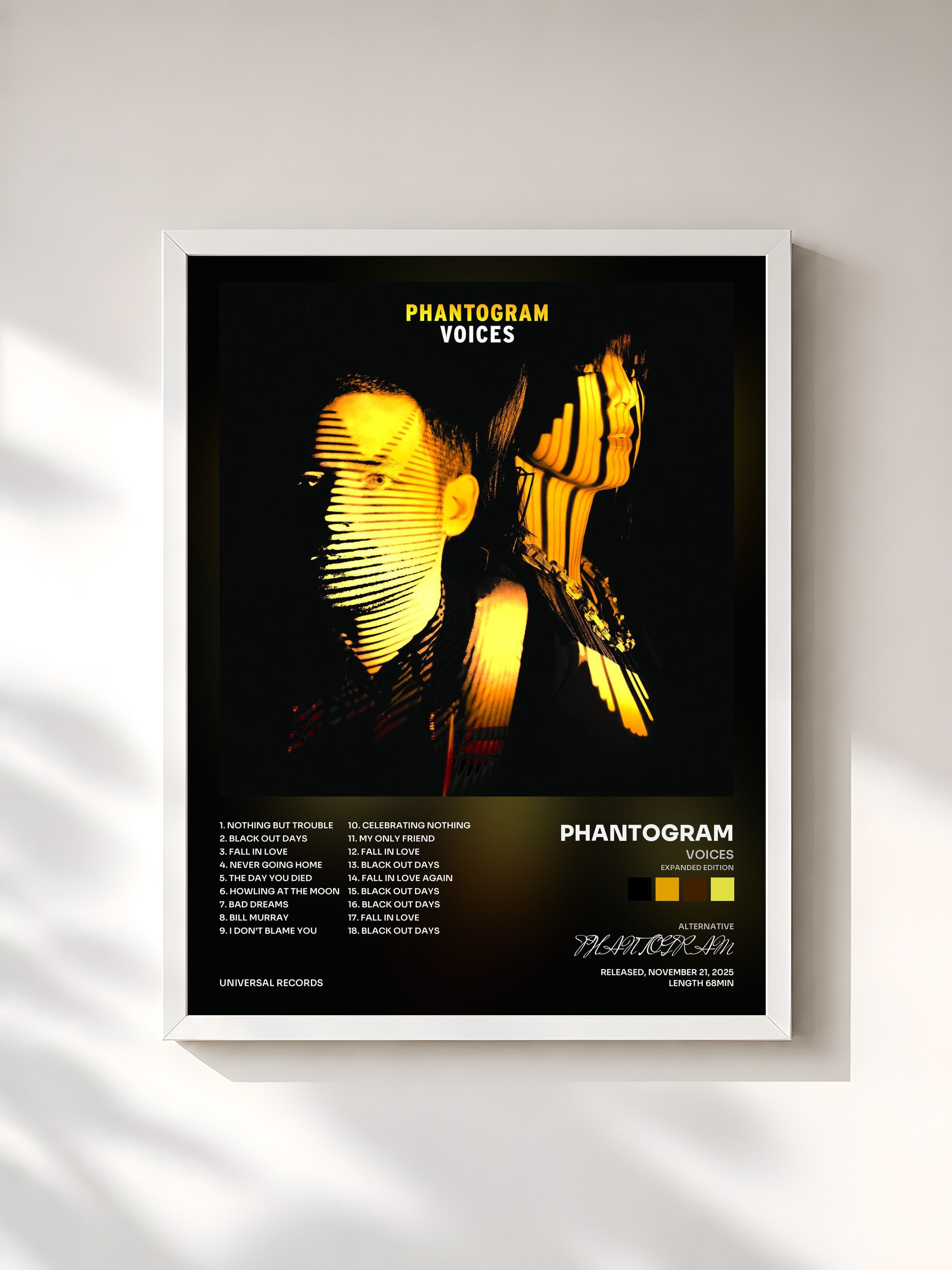 #blanc Tableau de l'album Voices (Expanded Edition) de PHANTOGRAM, cadre blanc, imprimé et encadré en France