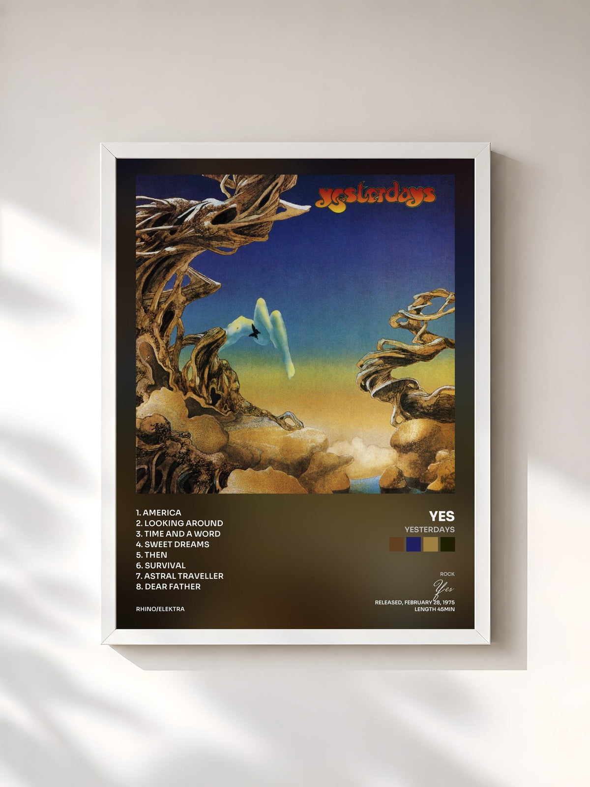 #blanc Tableau de l'album Yesterdays de Yes, cadre blanc, imprimé et encadré en France
