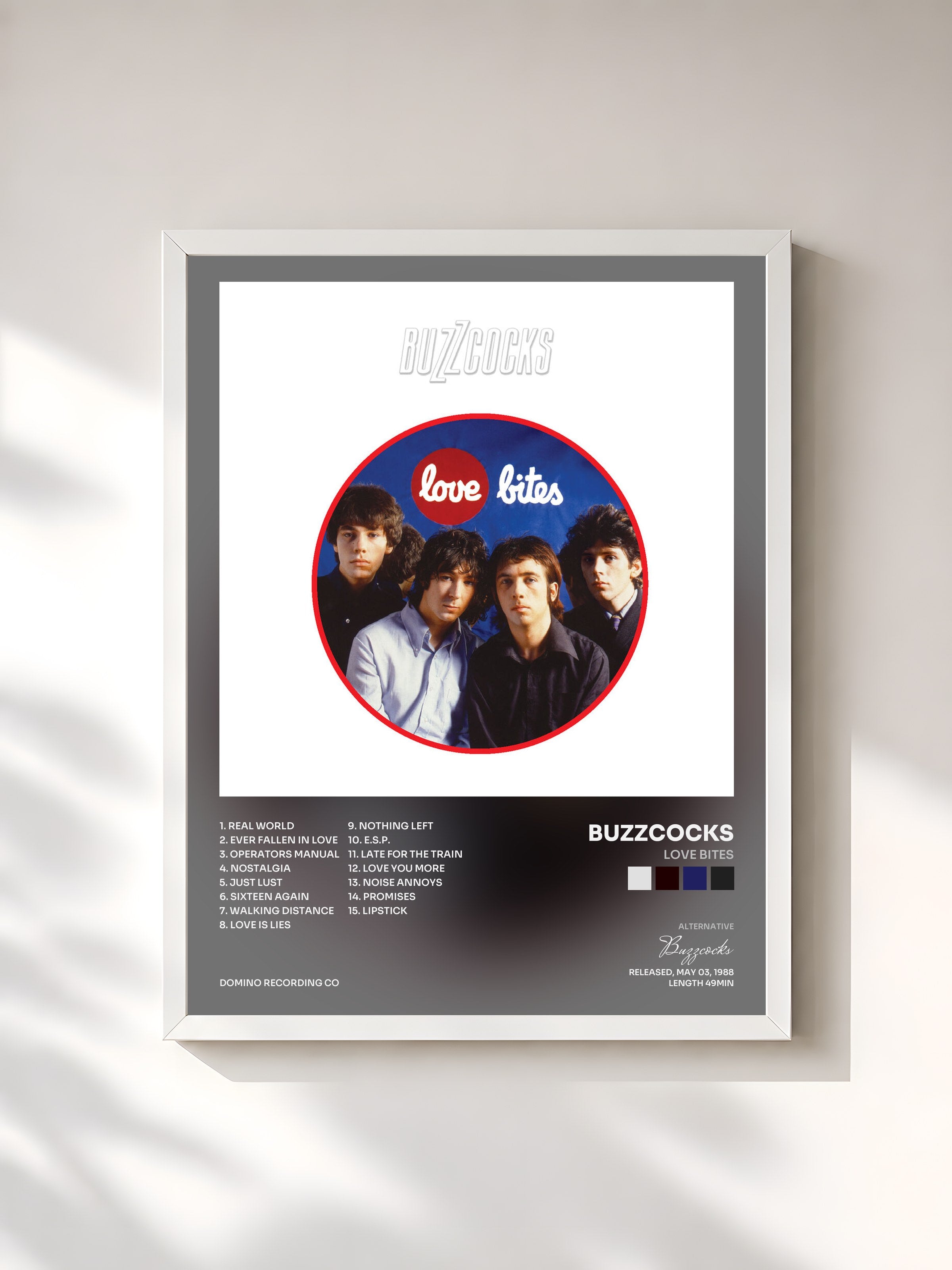 #blanc Tableau de l'album Love Bites de Buzzcocks, cadre blanc, imprimé et encadré en France
