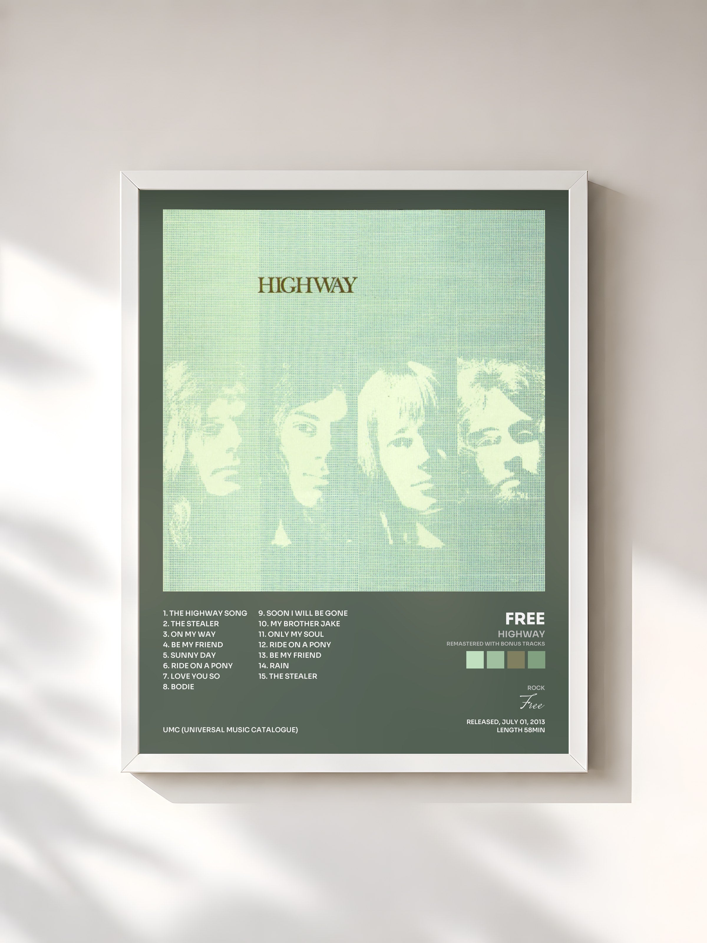#blanc Tableau de l'album Highway (Remastered with Bonus Tracks) de Free, cadre blanc, imprimé et encadré en France