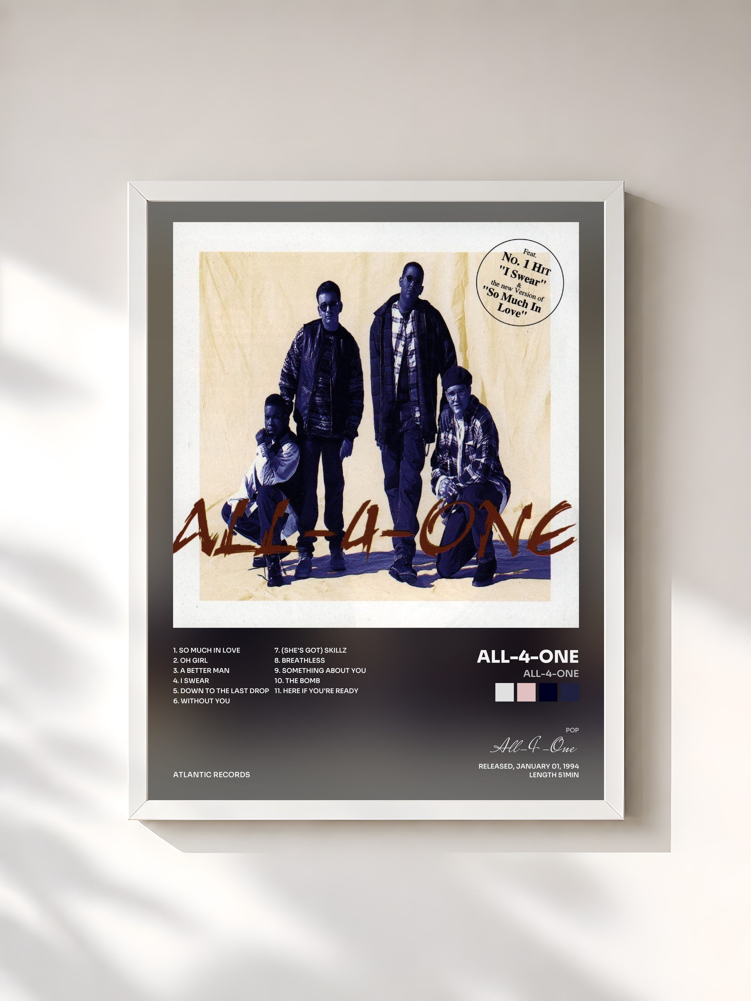 #blanc Tableau de l'album All-4-One de All-4-One, cadre blanc, imprimé et encadré en France