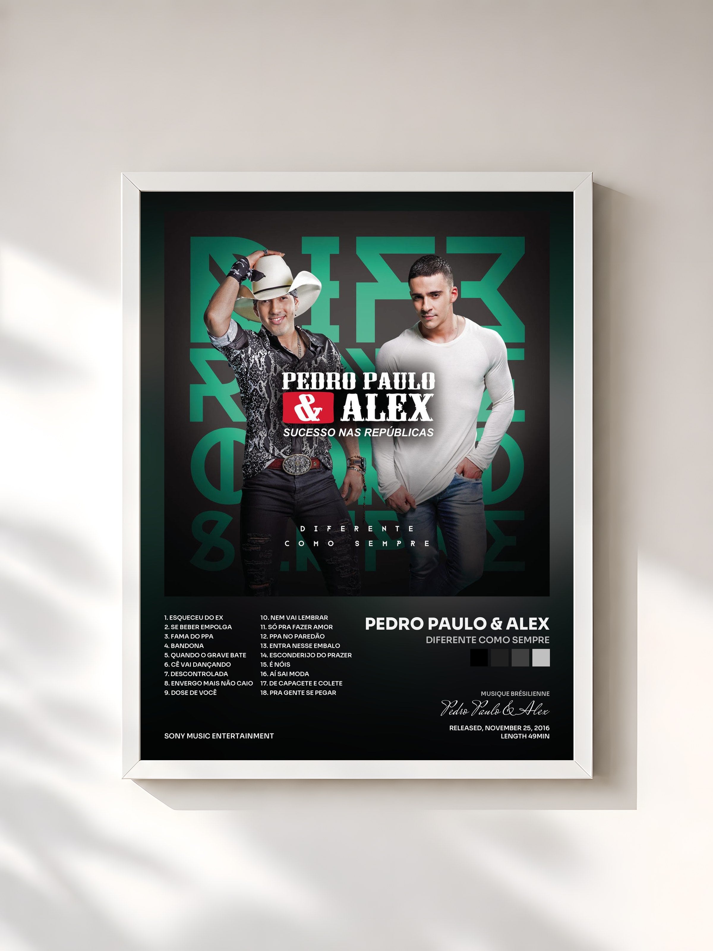 #blanc Tableau de l'album Diferente Como Sempre de Pedro Paulo & Alex, cadre blanc, imprimé et encadré en France