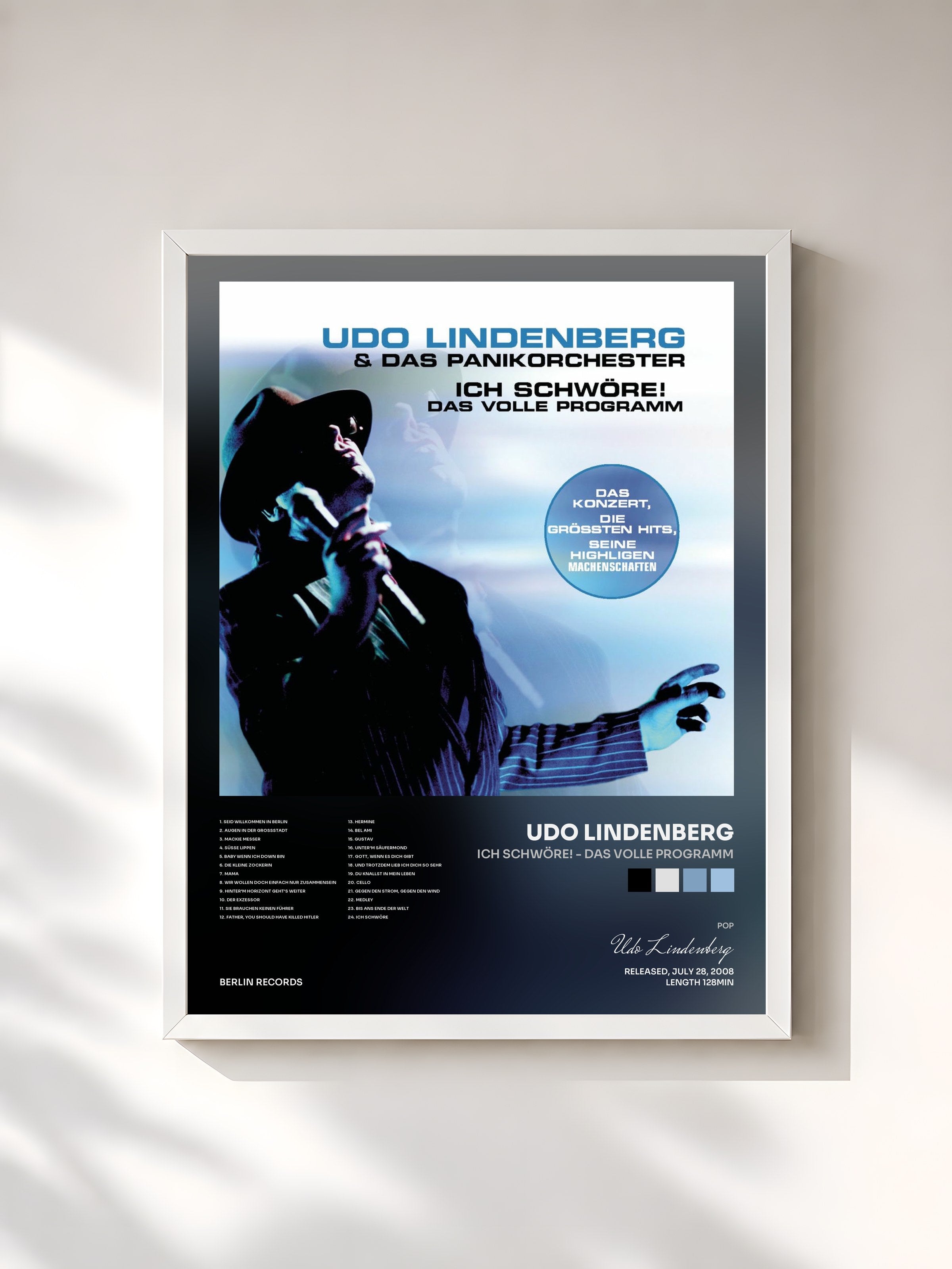 #blanc Tableau de l'album Ich schwöre! - Das volle Programm de Udo Lindenberg, cadre blanc, imprimé et encadré en France