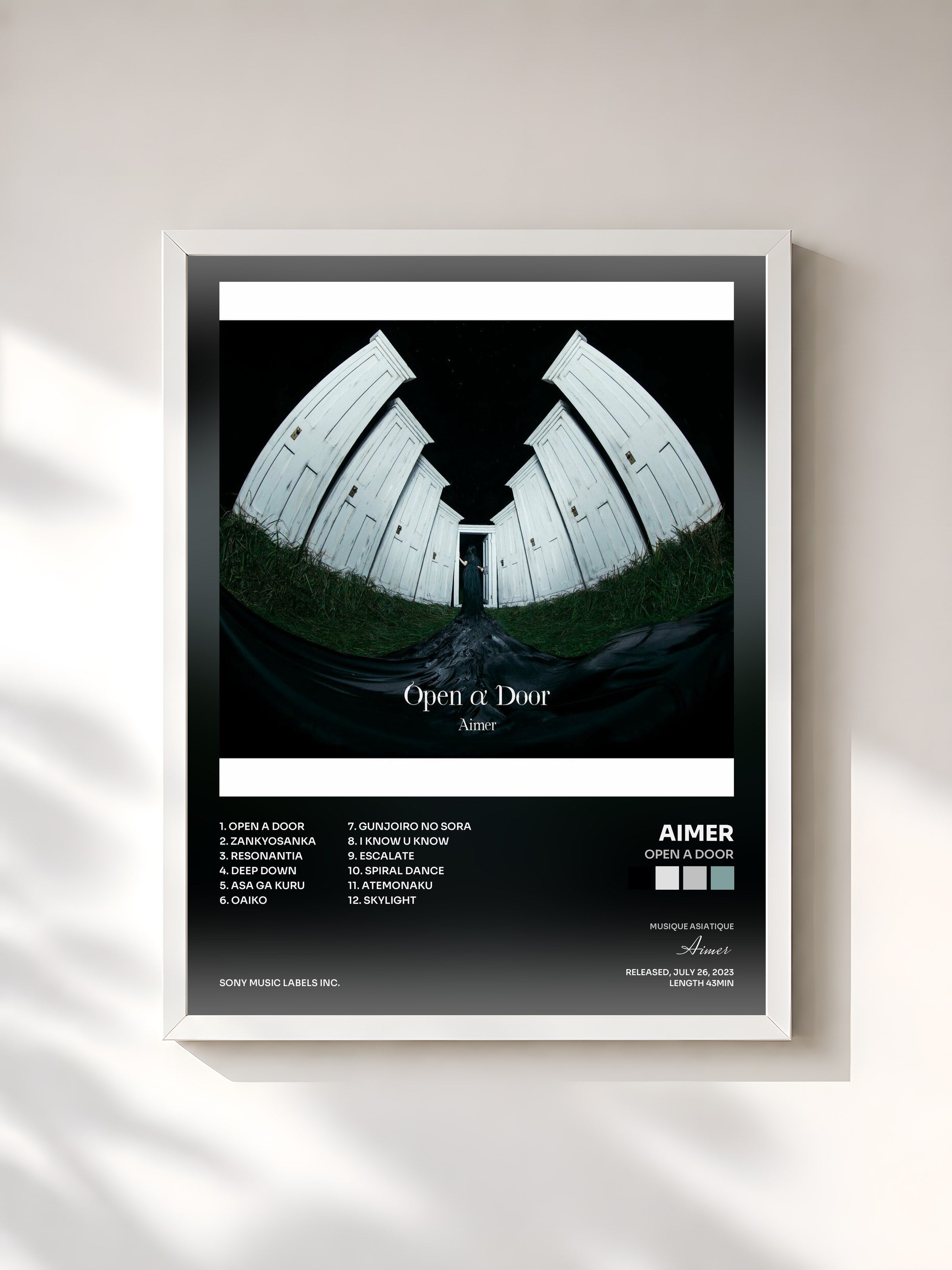 #blanc Tableau de l'album Open a Door de Aimer, cadre blanc, imprimé et encadré en France