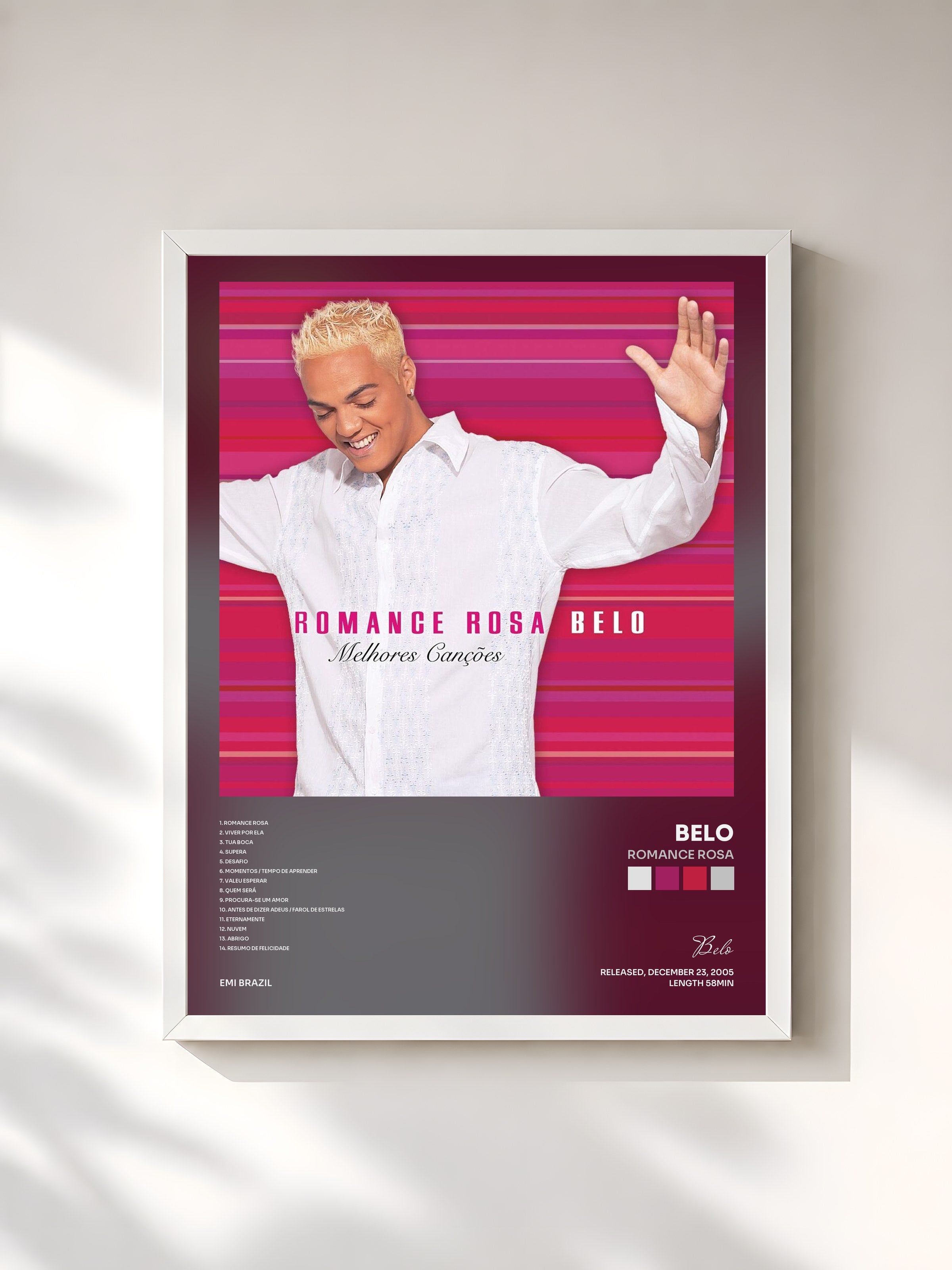#blanc Tableau de l'album Romance Rosa de Belo, cadre blanc, imprimé et encadré en France