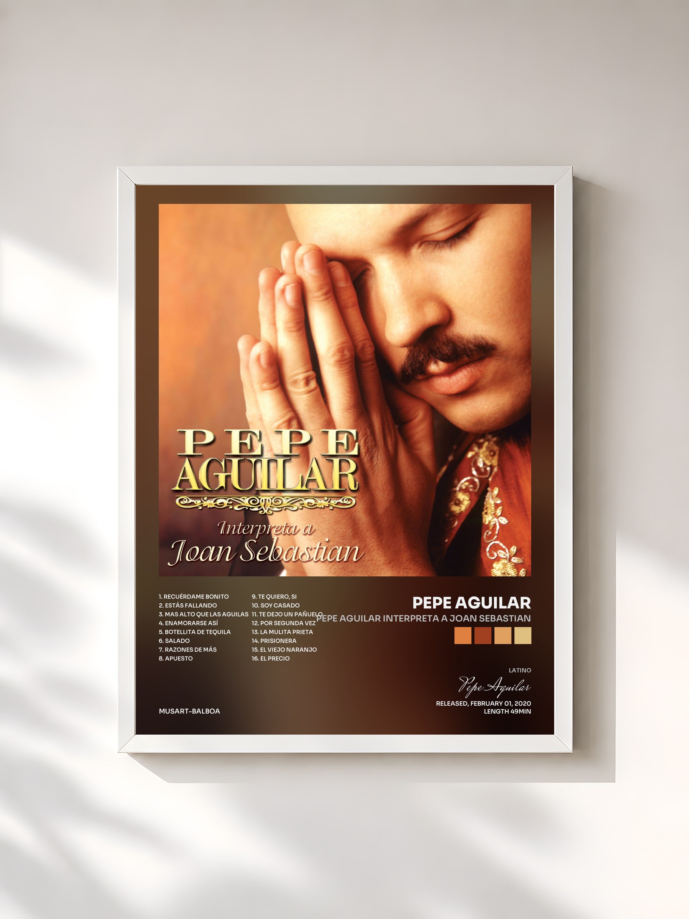 #blanc Tableau de l'album Pepe Aguilar Interpreta A Joan Sebastian de Pepe Aguilar, cadre blanc, imprimé et encadré en France