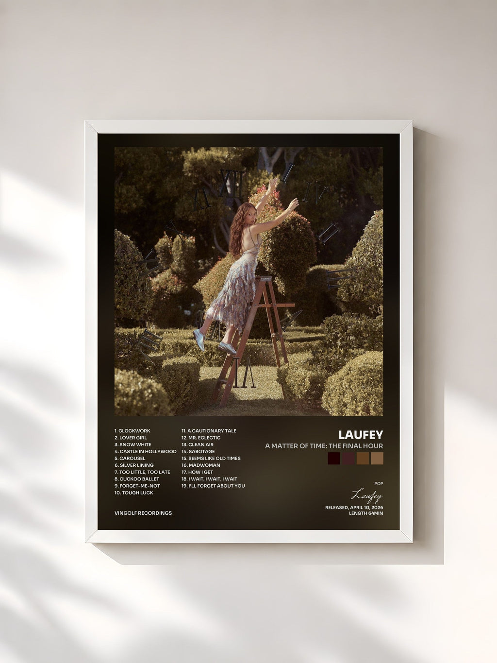 #blanc Tableau de l'album A Matter of Time: The Final Hour de Laufey, cadre blanc, imprimé et encadré en France