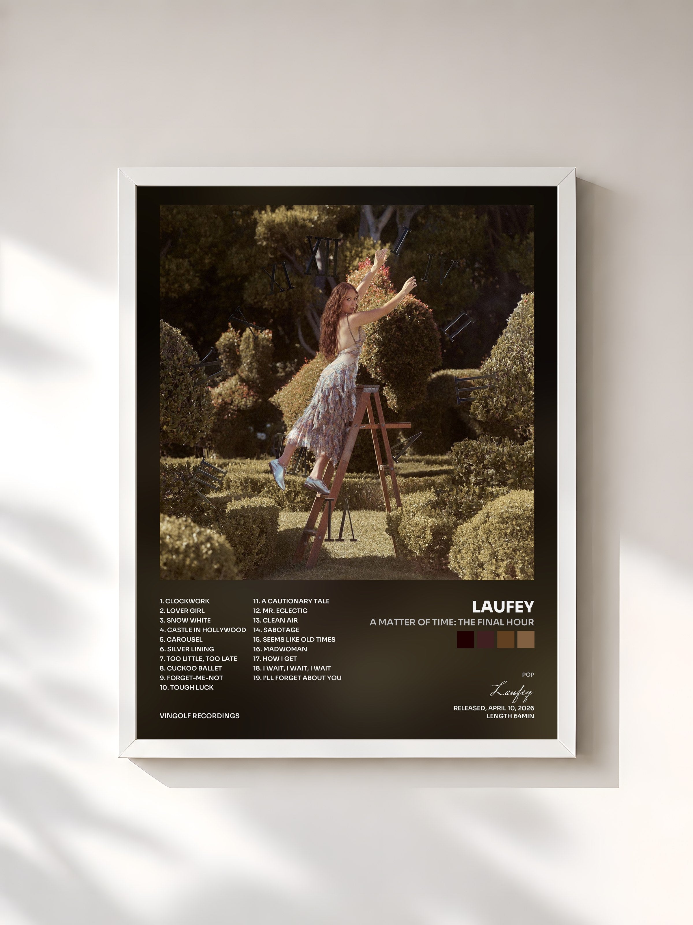 #blanc Tableau de l'album A Matter of Time: The Final Hour de Laufey, cadre blanc, imprimé et encadré en France