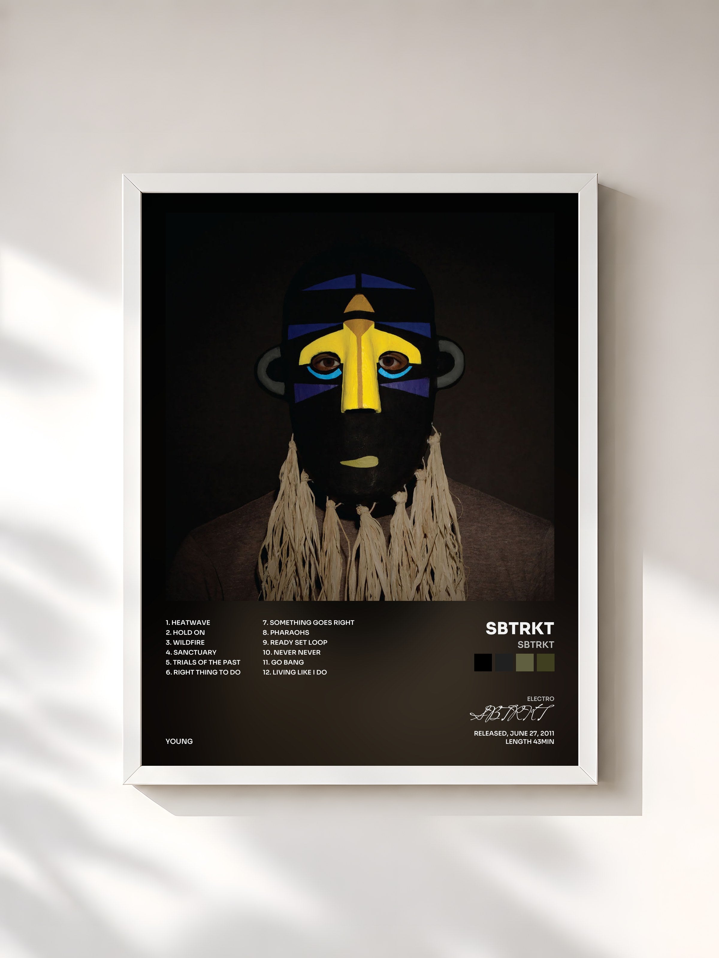 #blanc Tableau de l'album SBTRKT de SBTRKT, cadre blanc, imprimé et encadré en France